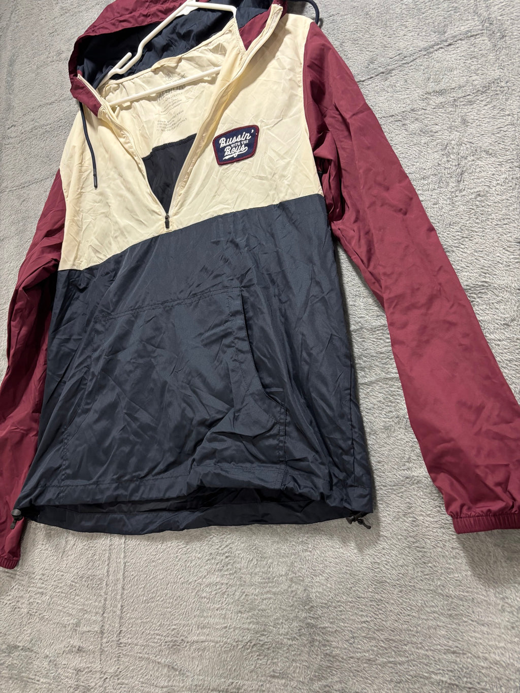 Bussin' With The Boys M Maroon Colorblock Anorak Windbreaker Hooded Pullover