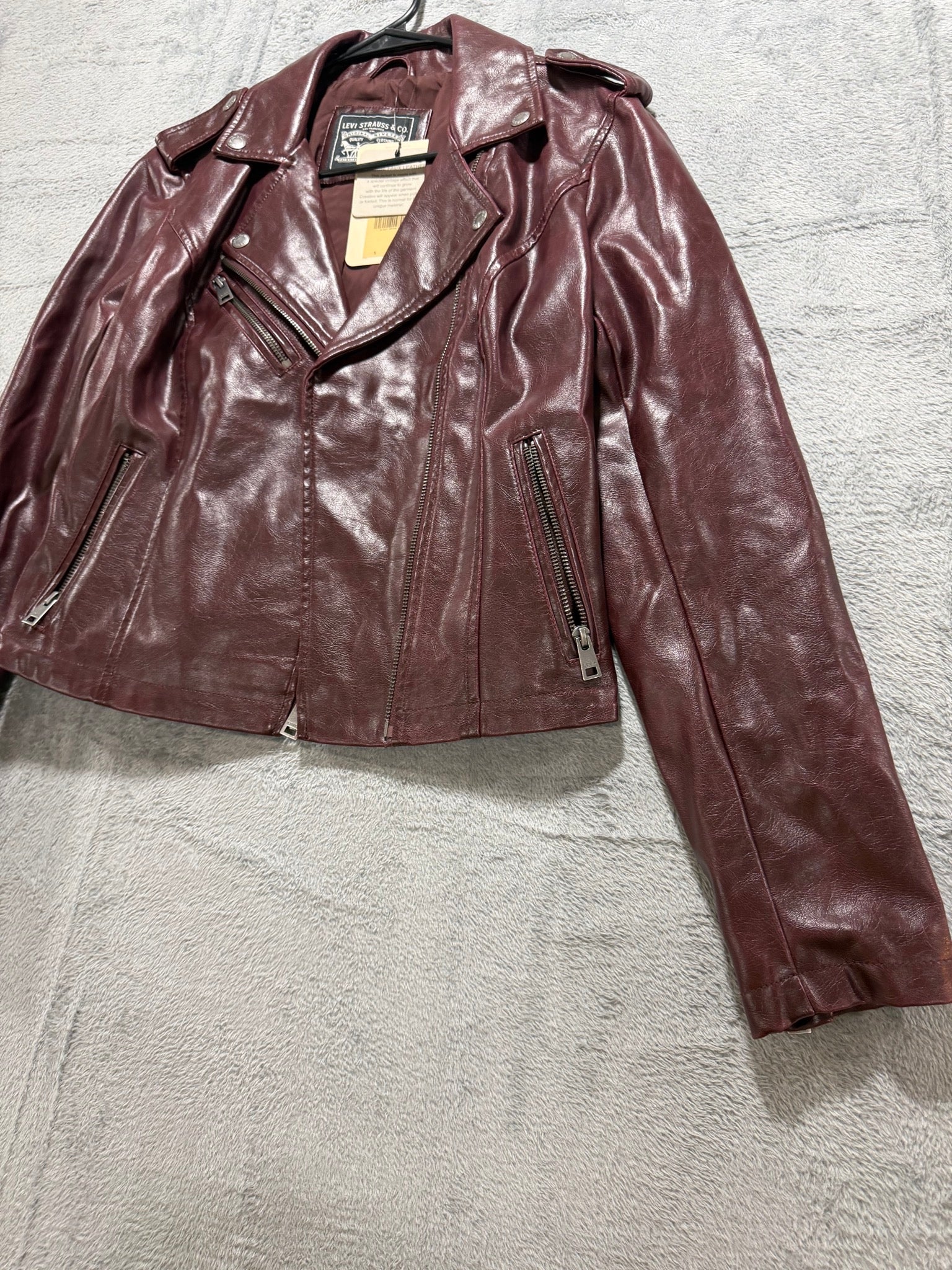 Levi's Size S Oxblood Faux Leather Moto Jacket NWT Zip Biker Jacket