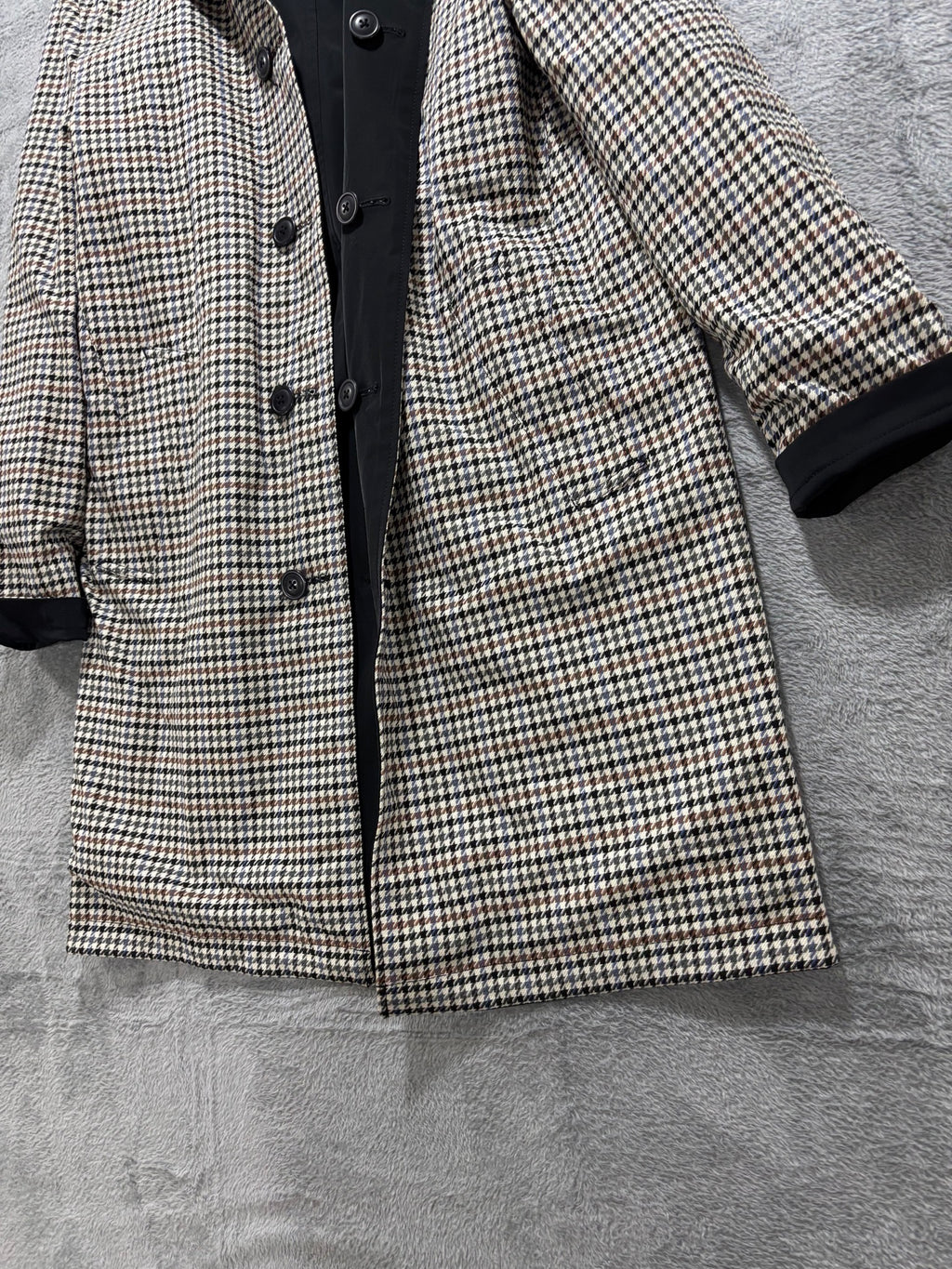 Express Reversible Houndstooth & Black Mac Coat Wool-Blend Car Coat Plaid
