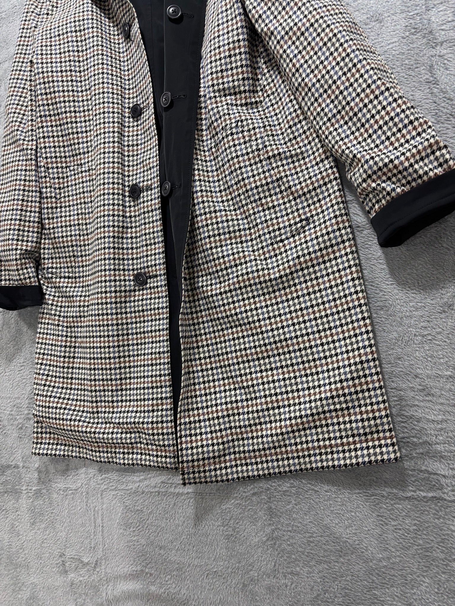 Express Reversible Houndstooth & Black Mac Coat Wool-Blend Car Coat Plaid