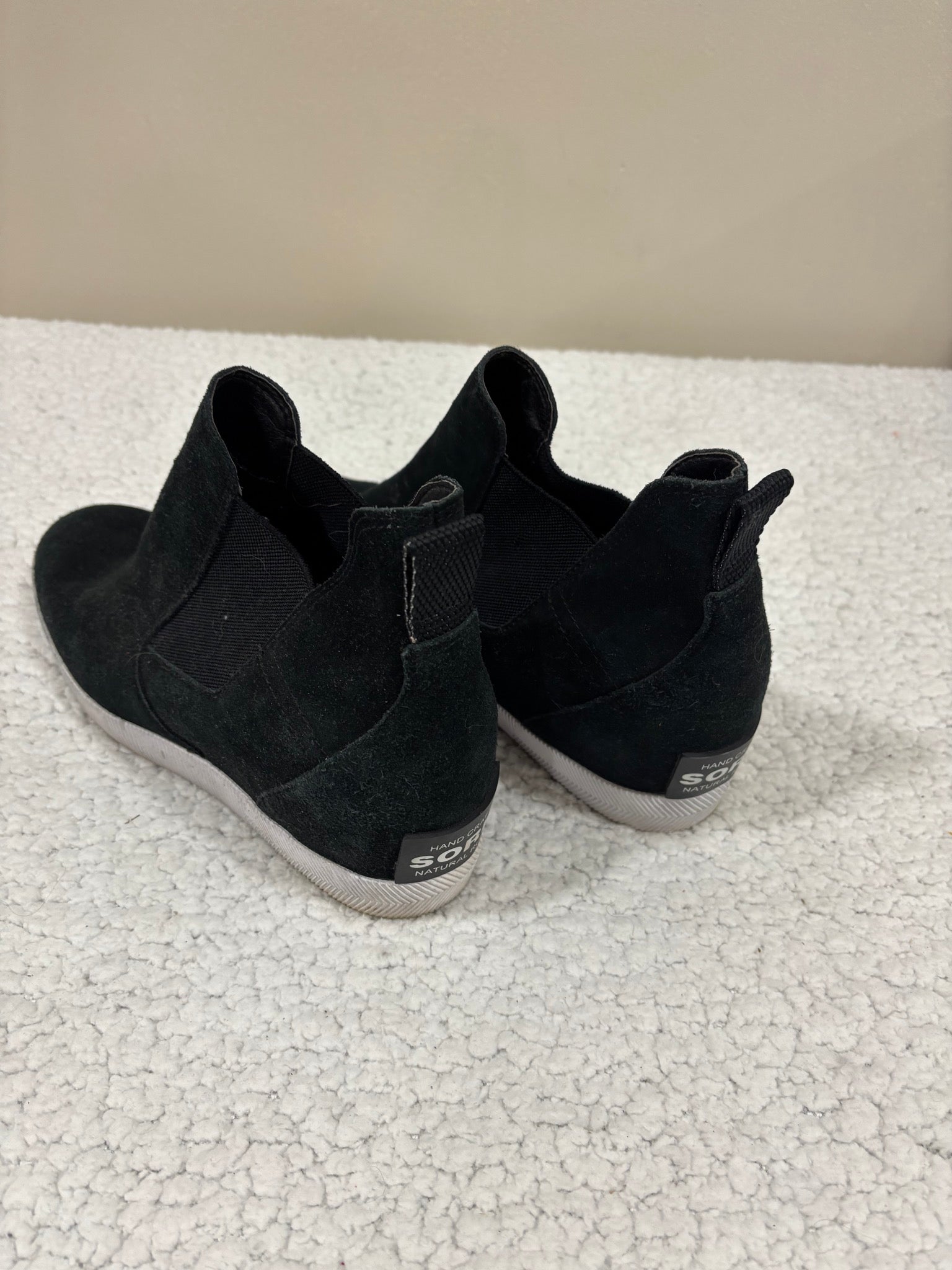 Sorel Evie Womens 12 Black Suede Chelsea Wedge Bootie Slip On Sneaker