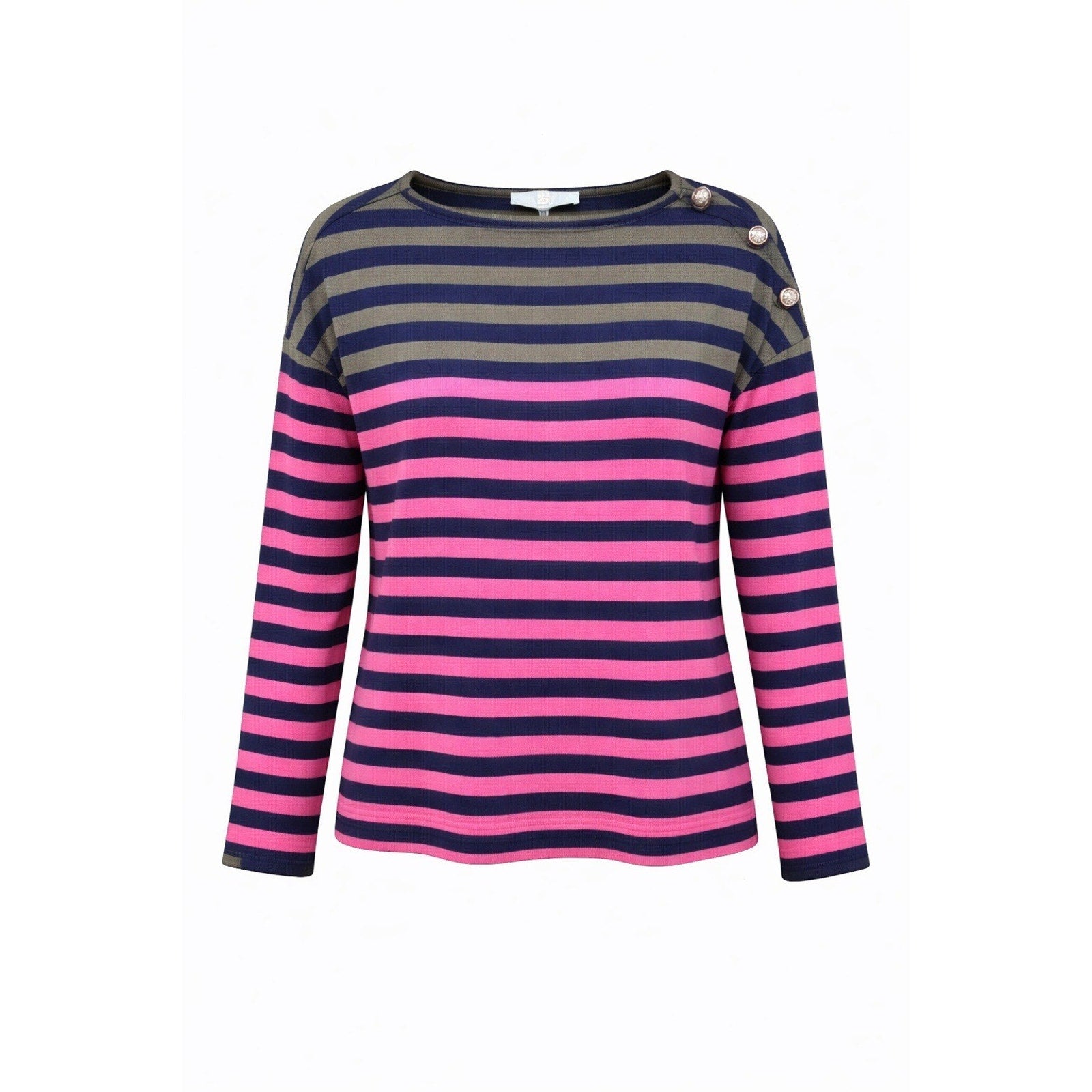 NWT LOFT Large Stripe Button Sweater Pink Navy Olive Long Sleeve Classic Coastal