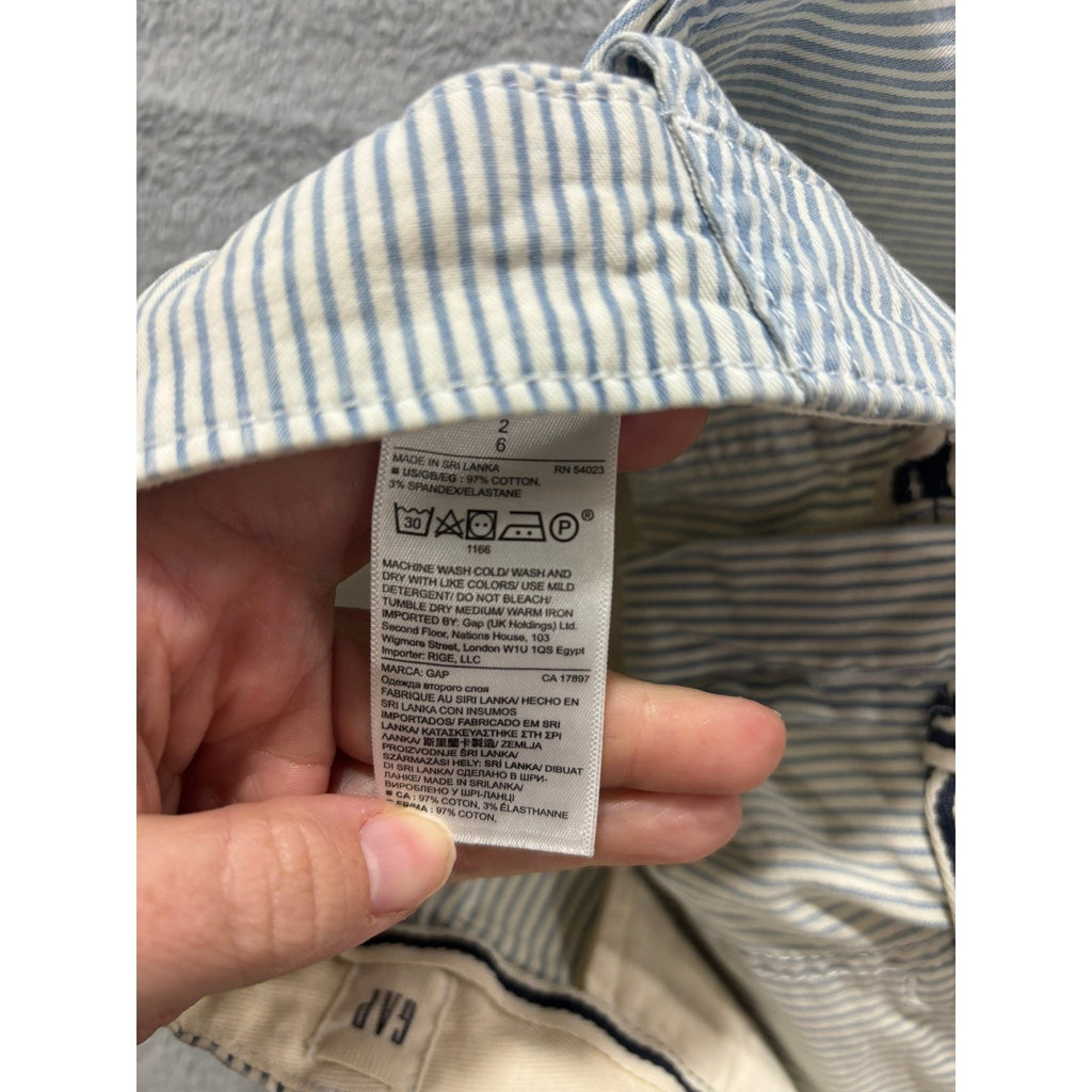 Gap Chino Shorts Womens Size 2 Blue White Stripe Rolled Hem Preppy Casual