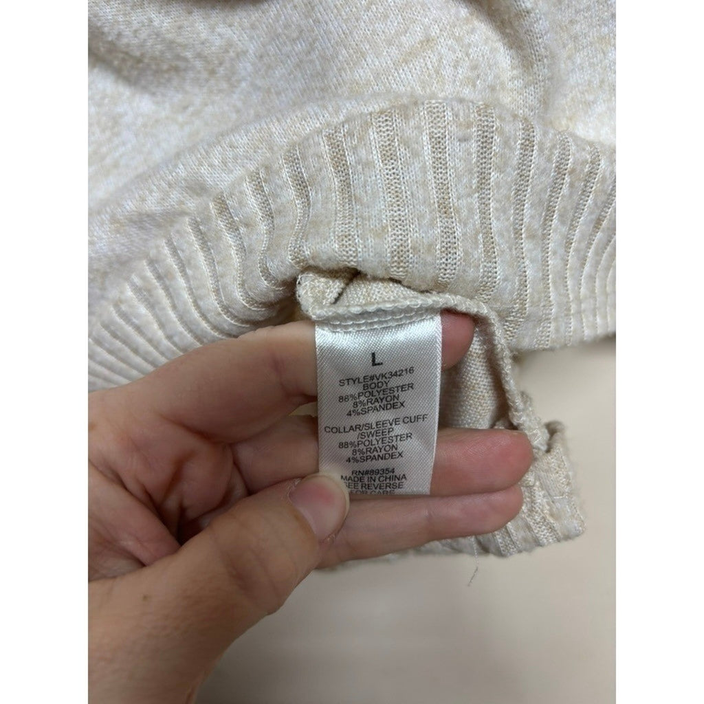Adrienne Vittadini Cowl Neck Sweater Cream Button Detail Asym Hem Women's Large