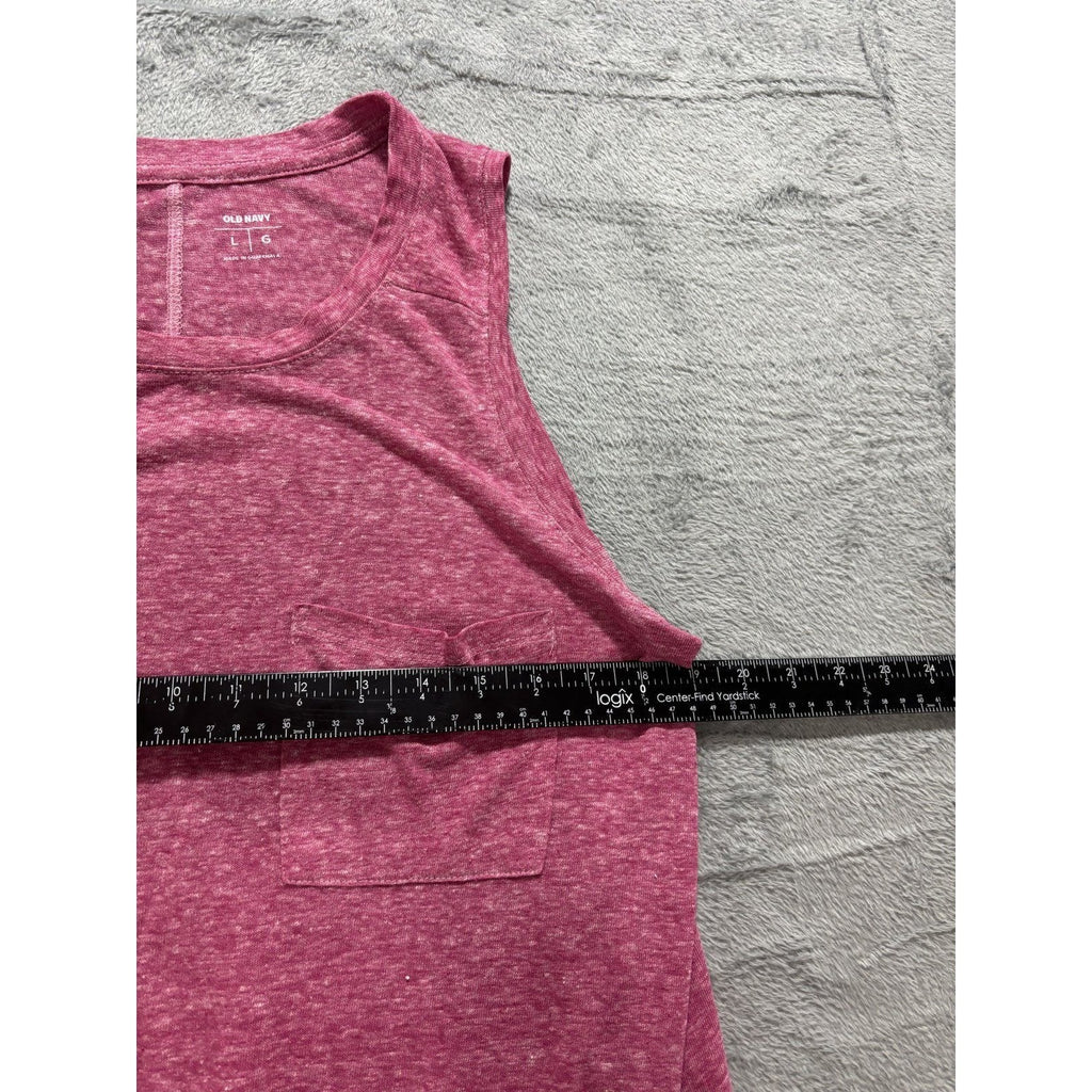 Old Navy L Womens Pink Heather Linen Blend Pocket Tank Top Casual Boho Summer