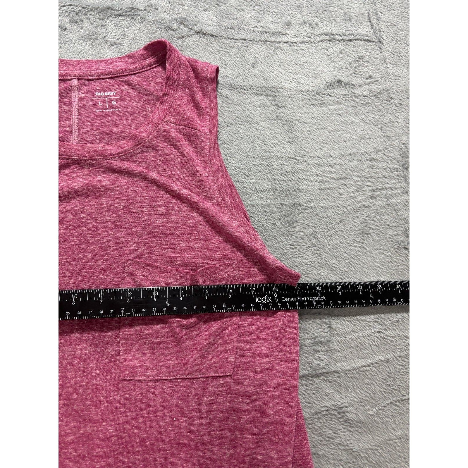 Old Navy L Womens Pink Heather Linen Blend Pocket Tank Top Casual Boho Summer