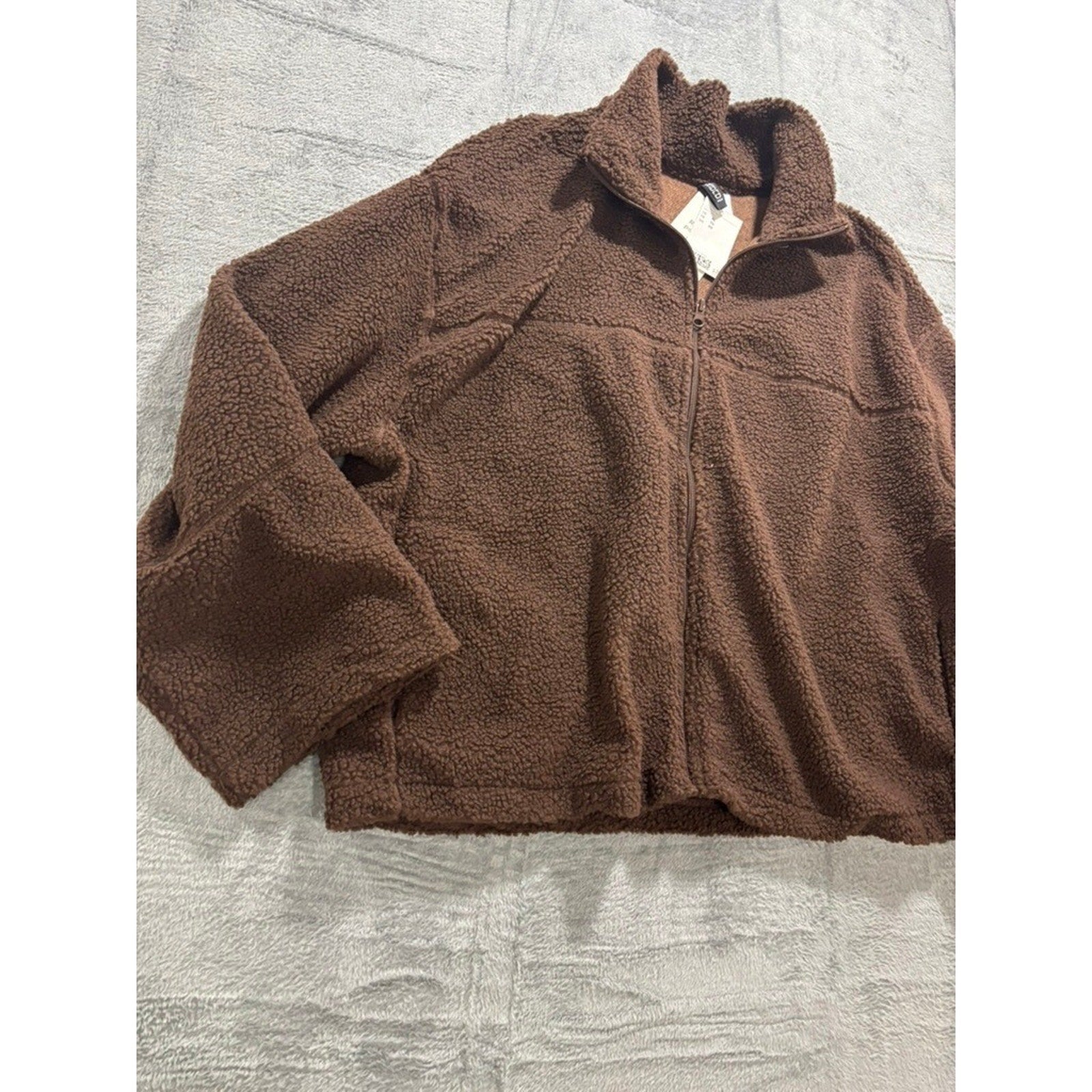HM DIVIDED Womens XL Brown Teddy Fleece Full Zip Jacket Oversized Sherpa Cozy