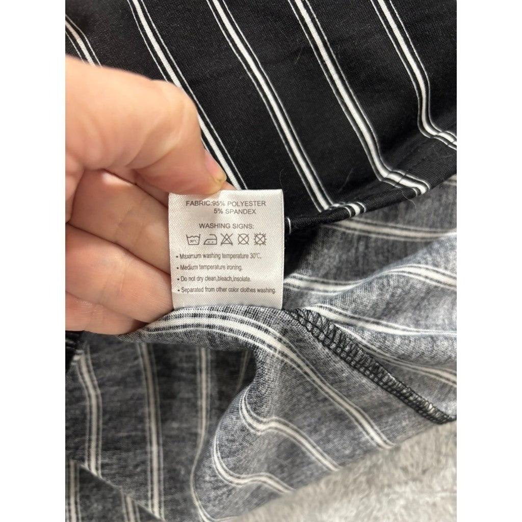 Urban Coco Black White Pinstripe A-Line Midi Skirt Elastic Waist Stretch S