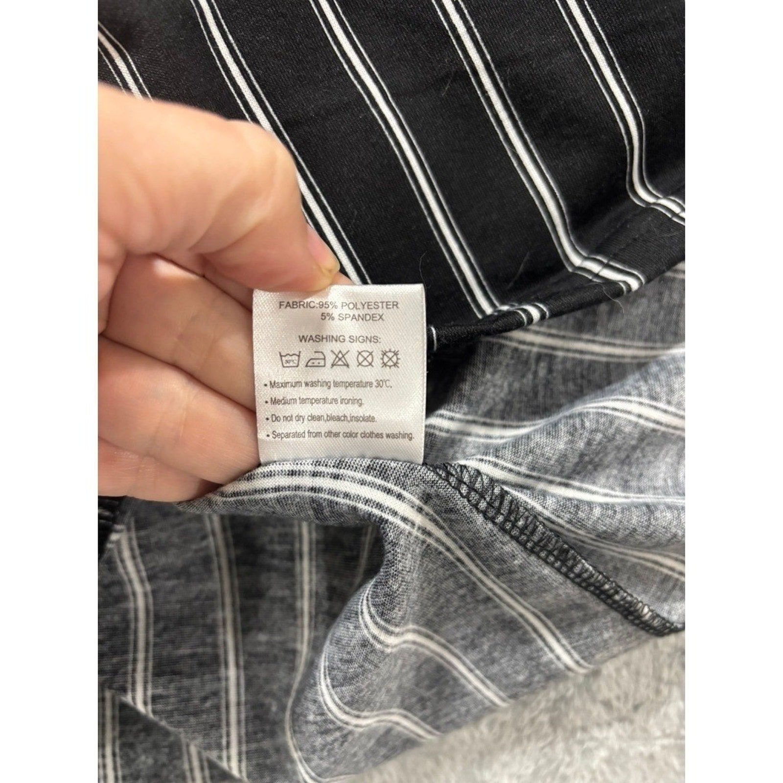 Urban Coco Black White Pinstripe A-Line Midi Skirt Elastic Waist Stretch S