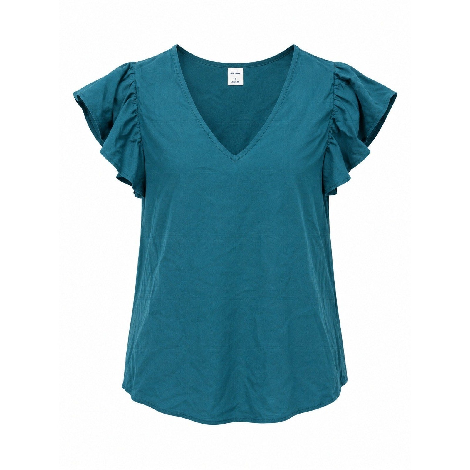 Old Navy Womens Teal Flutter Sleeve V-Neck Rayon Blouse Top Small