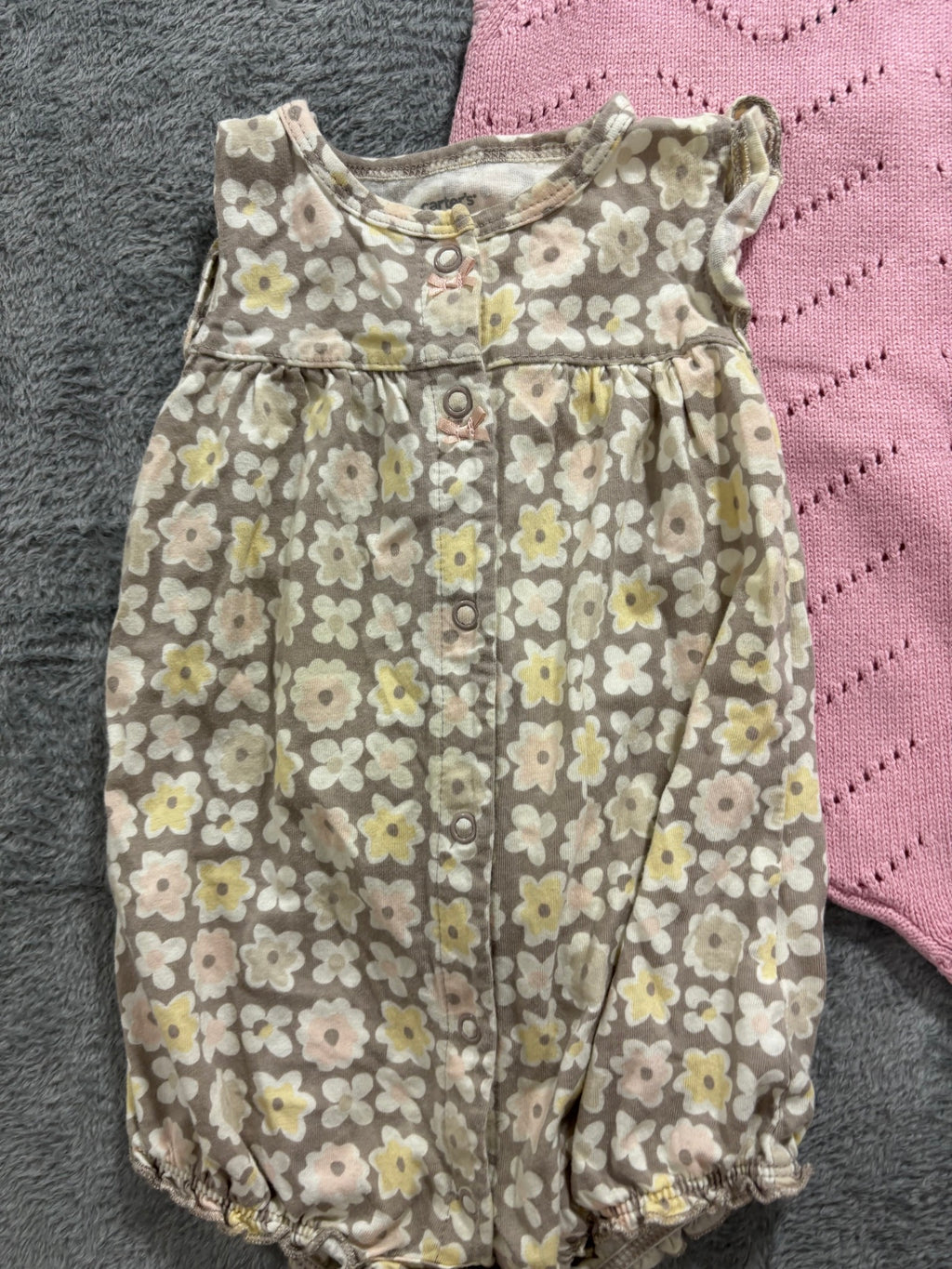 Carter's 9M Baby Girl 7 Pc Summer Lot Rompers Bodysuits Pointelle Knit Footie