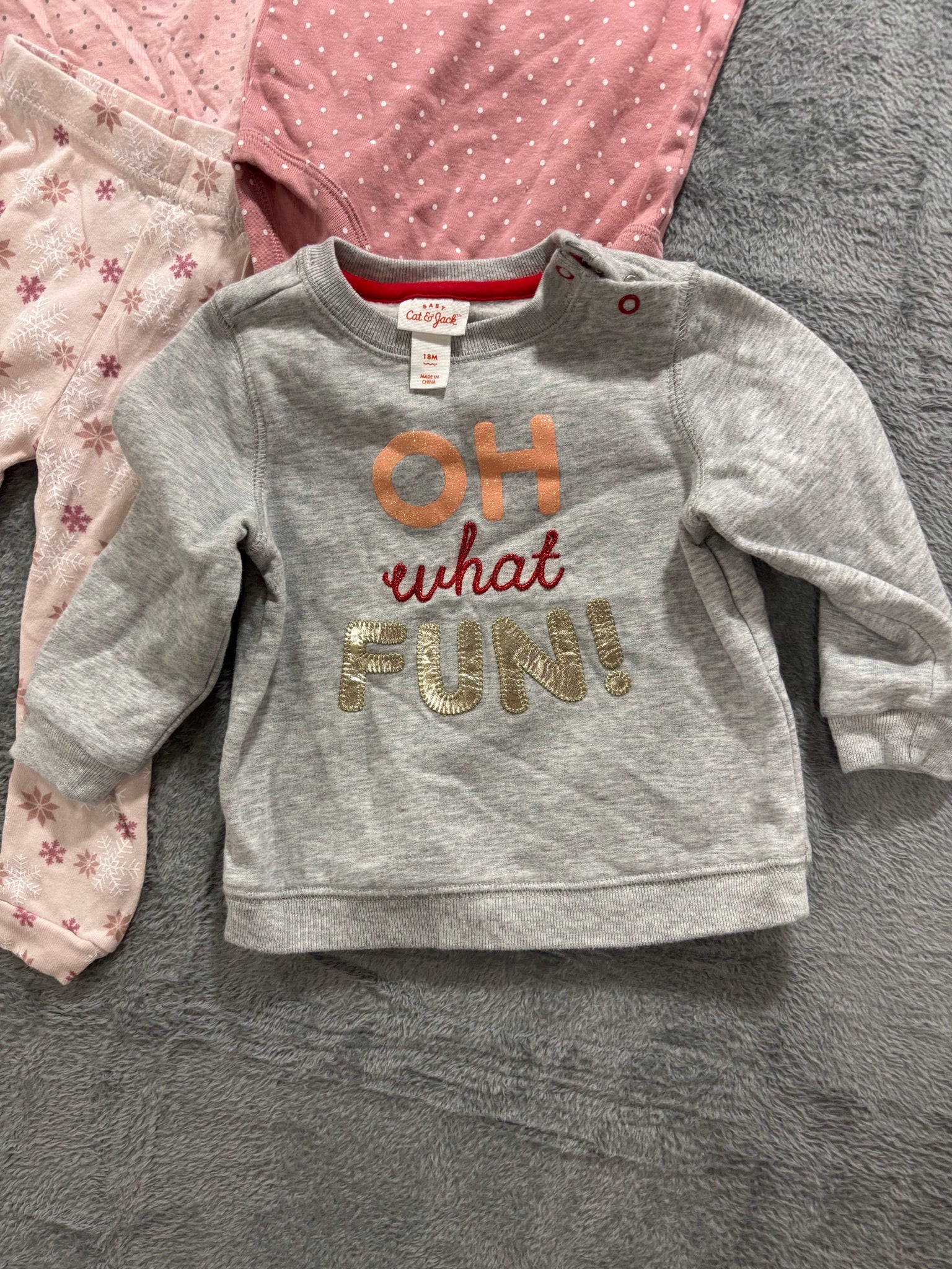 Baby Girl 18M Christmas Lot 5 Pc Old Navy Carter's Cat & Jack Footie Sweatshirt