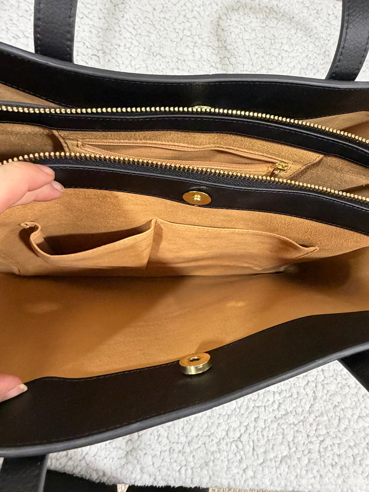 Freja New York Black Leather Winged Tote Shoulder Bag Handbag
