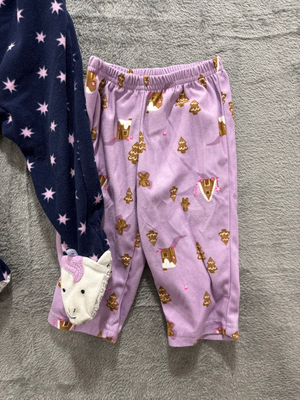 Carter's 12M Girl Winter Pajama Lot 3 Pc Navy Star Fleece Sleeper Gingerbread PJ