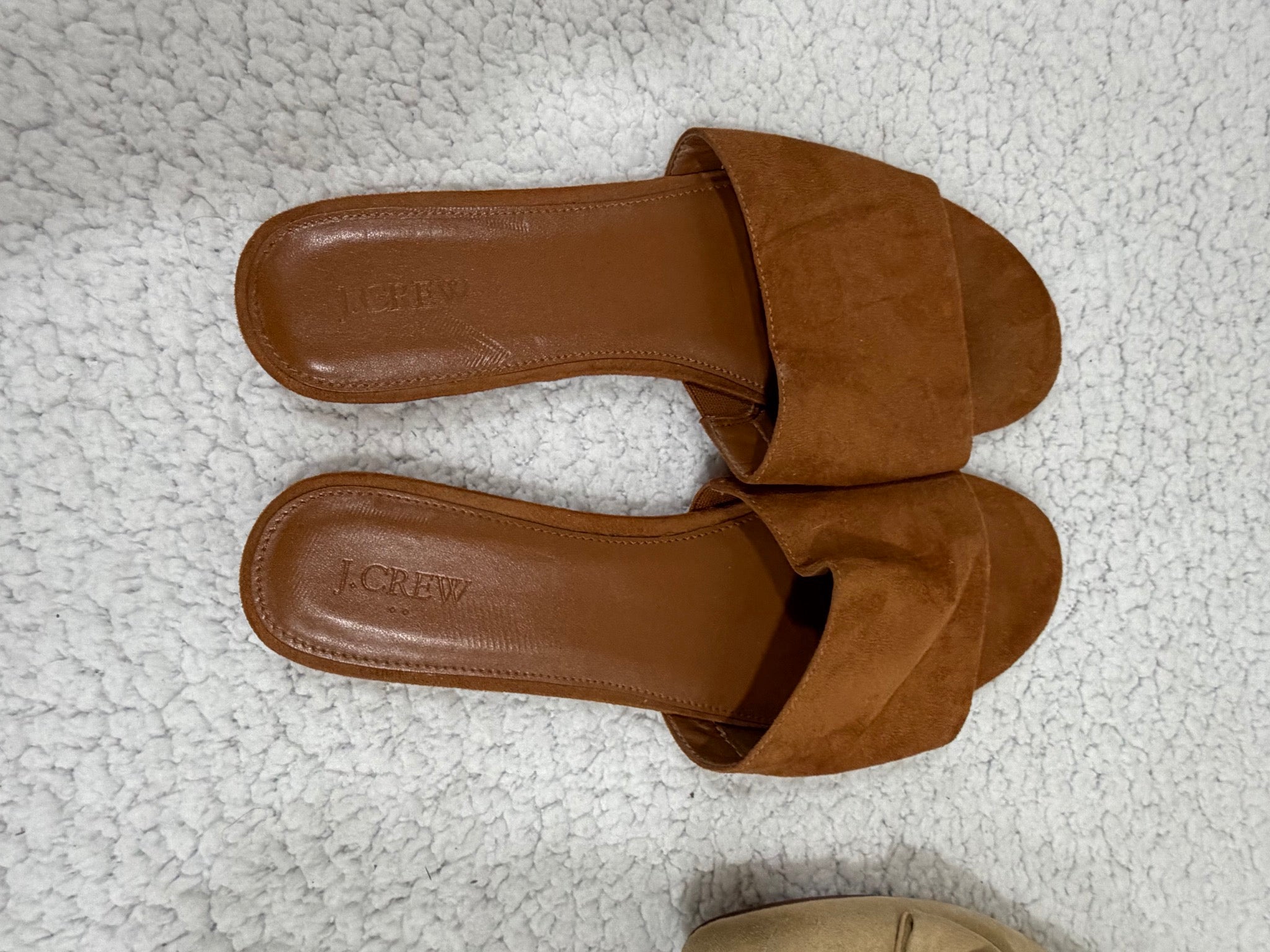 J.Crew Size 12 Suede Mules 2-Pair Lot Tan Bow & Brown Slide Sandals