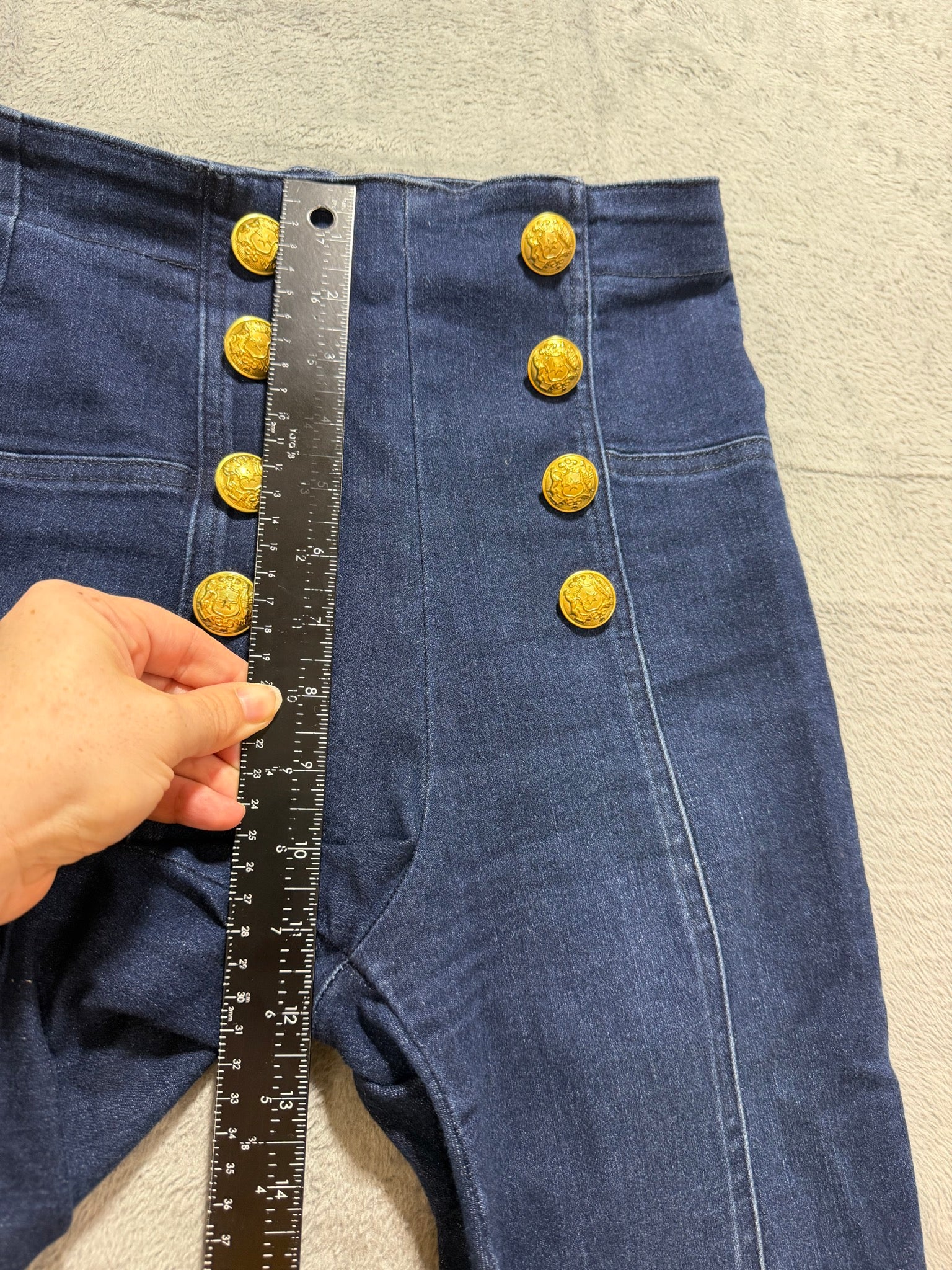 Forever 21 Size 26 Dark Wash Sailor Jeans Gold Buttons High-Waist