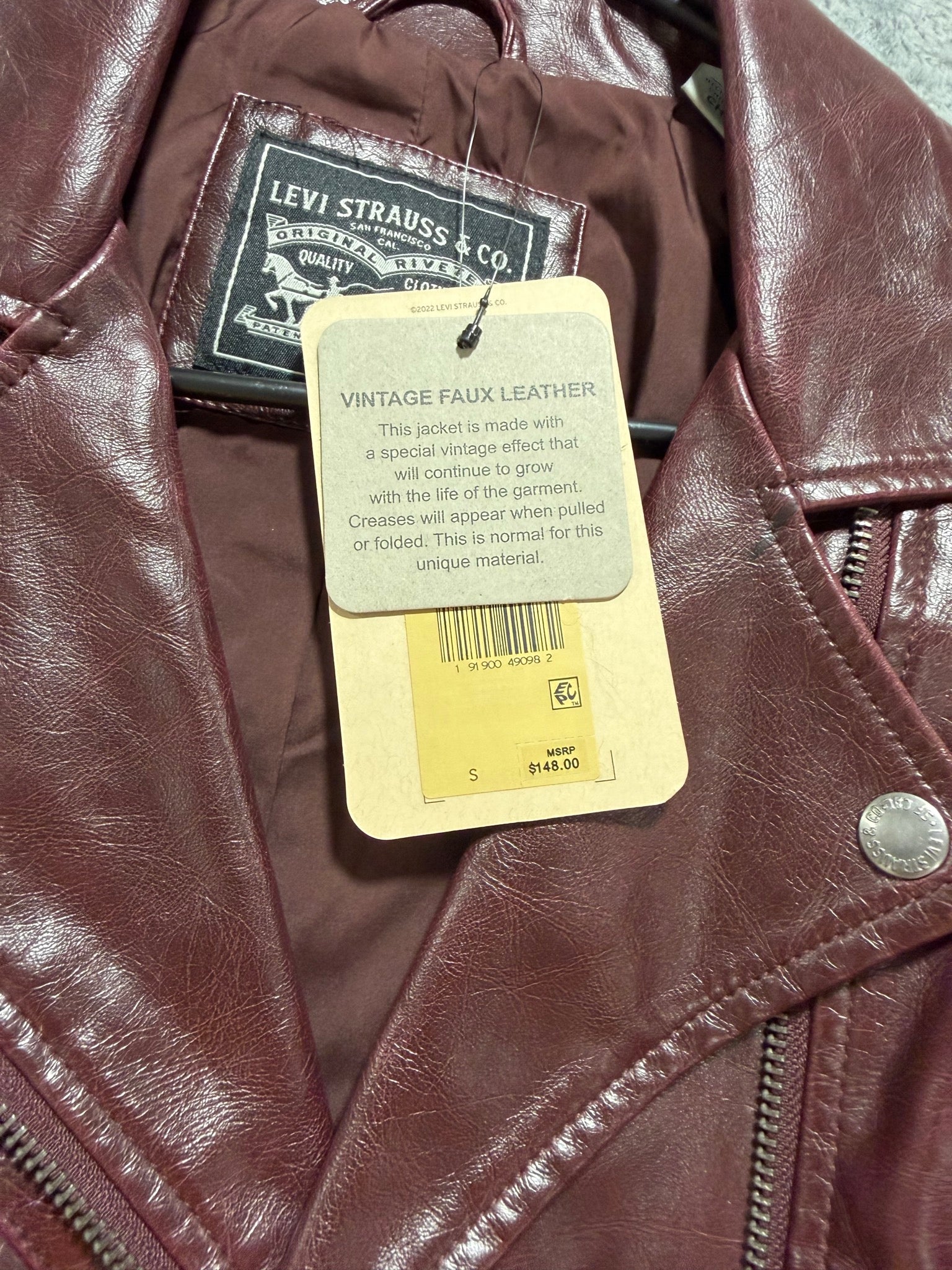 Levi's Size S Oxblood Faux Leather Moto Jacket NWT Zip Biker Jacket