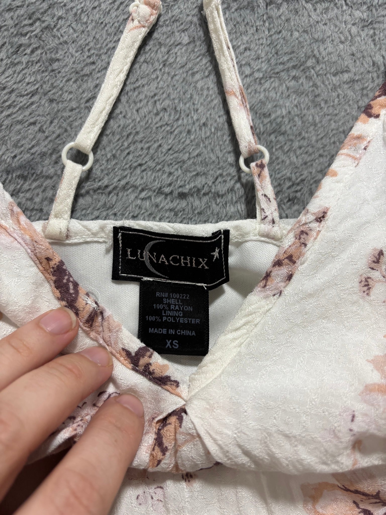 LunaChix XS Cream Floral Strappy Cami Tank Top Rayon Lace-Up Back Boho