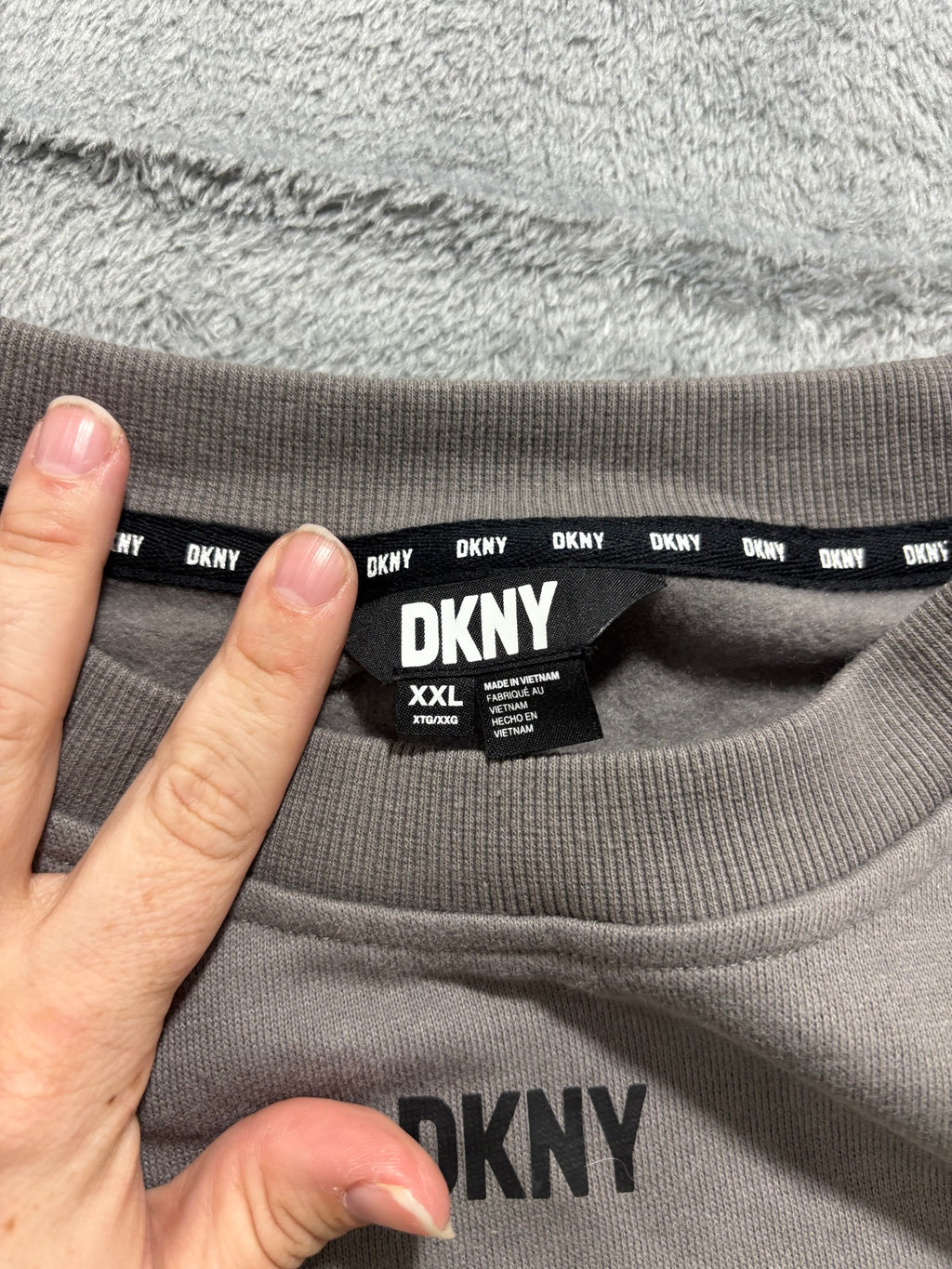 DKNY XXL Taupe Logo Crewneck Sweatshirt Oversized Pullover Side Slit Lounge