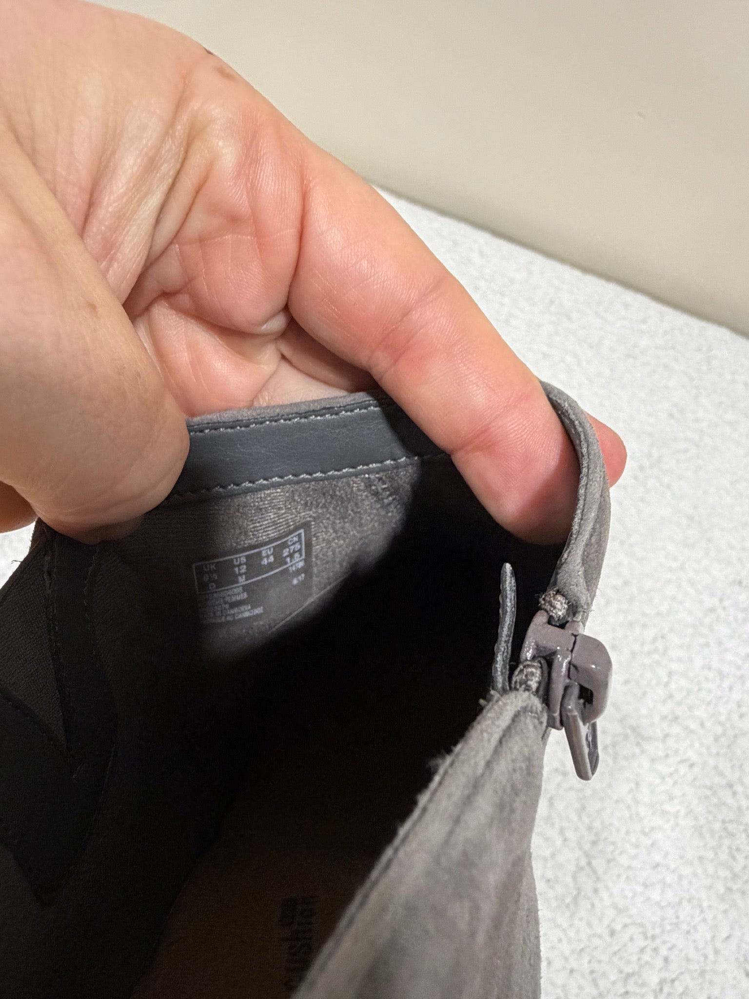 Clarks Size 12 Gray Suede Heeled Ankle Booties Zip Boots Women's