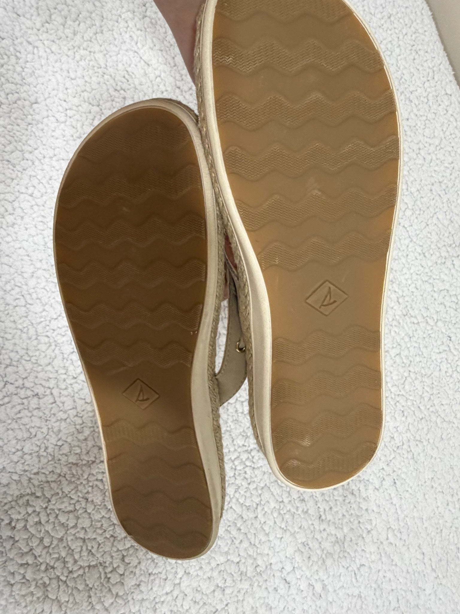 Sperry Size 12 Tan Leather Flip-Flop Thong Sandals Slides Women's