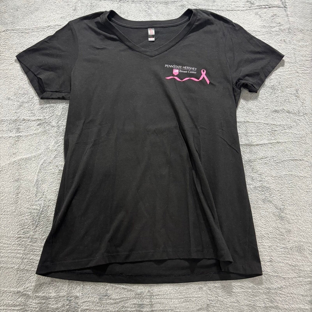 District Made XL Black Womens V-Neck T-Shirt Breast Cancer Awareness Casual