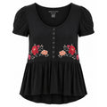 American Eagle Soft & Sexy Black Floral Embroidered Babydoll Peplum Top XS