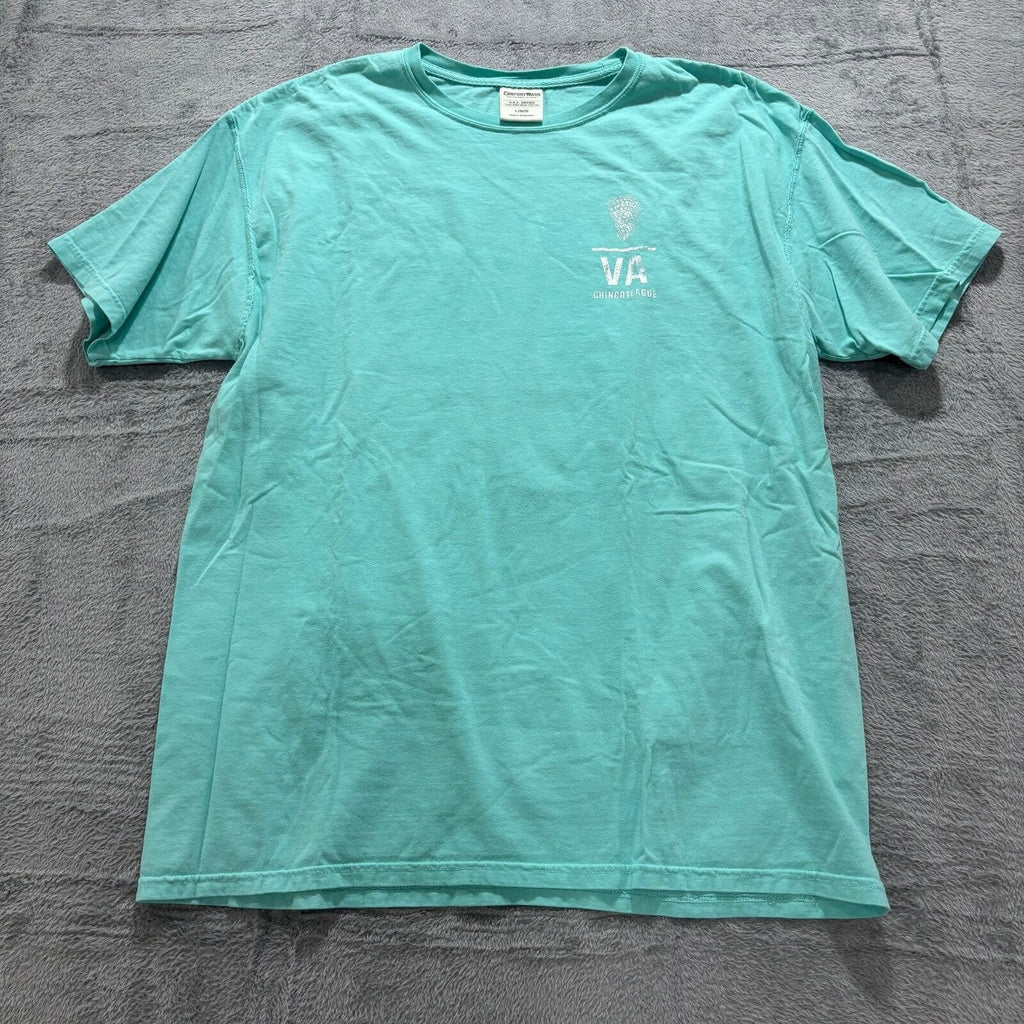 ComfortWash Womens L Aqua Chincoteague VA Graphic T-Shirt Coastal Casual Vintage