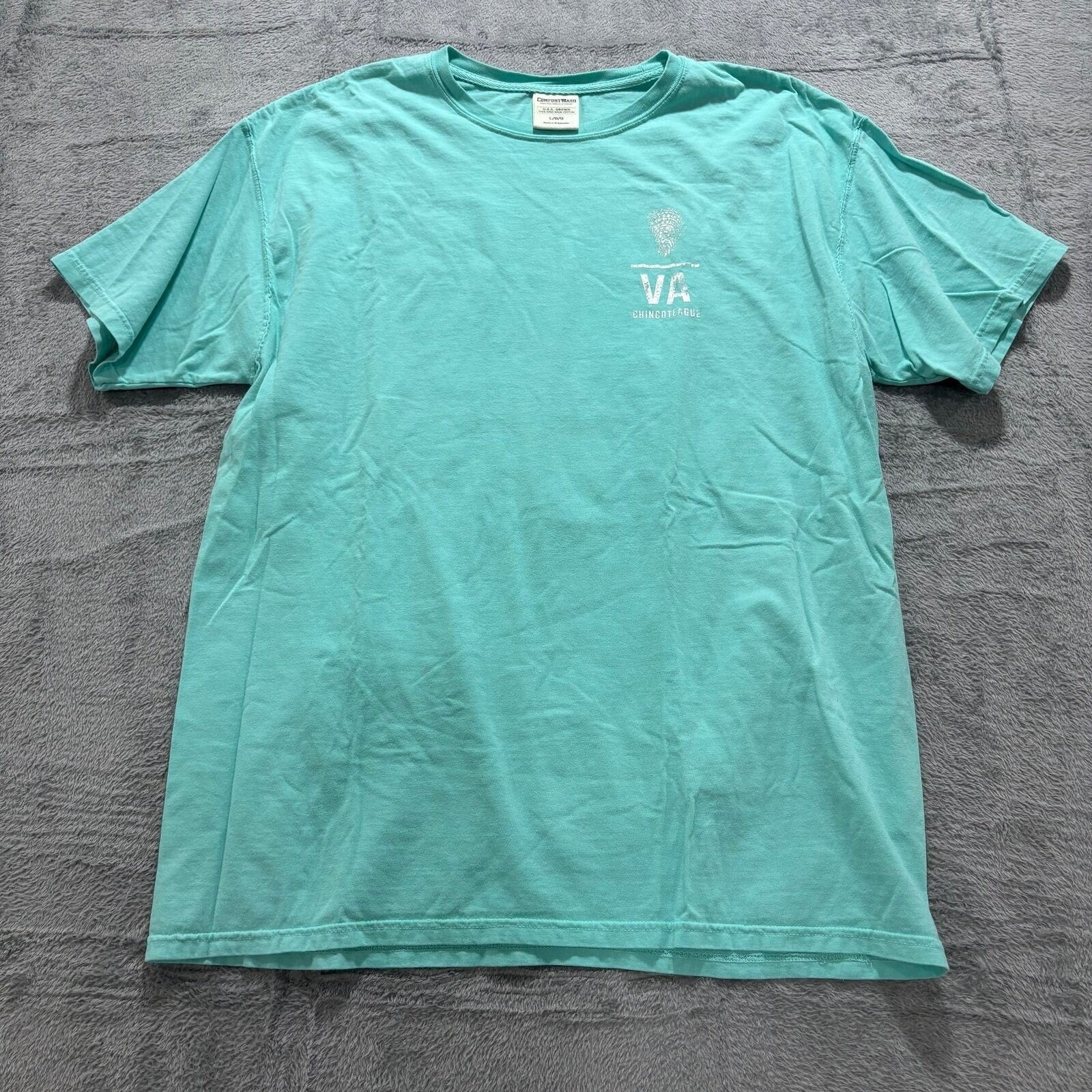 ComfortWash Womens L Aqua Chincoteague VA Graphic T-Shirt Coastal Casual Vintage