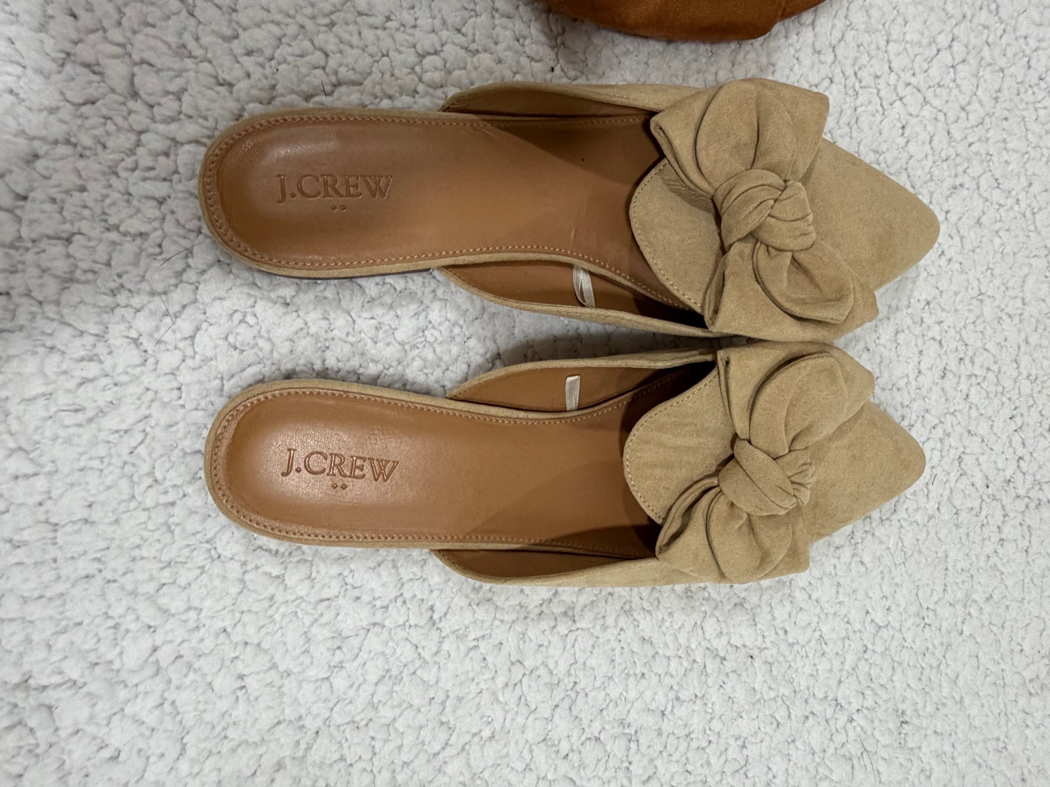 J.Crew Size 12 Suede Mules 2-Pair Lot Tan Bow & Brown Slide Sandals