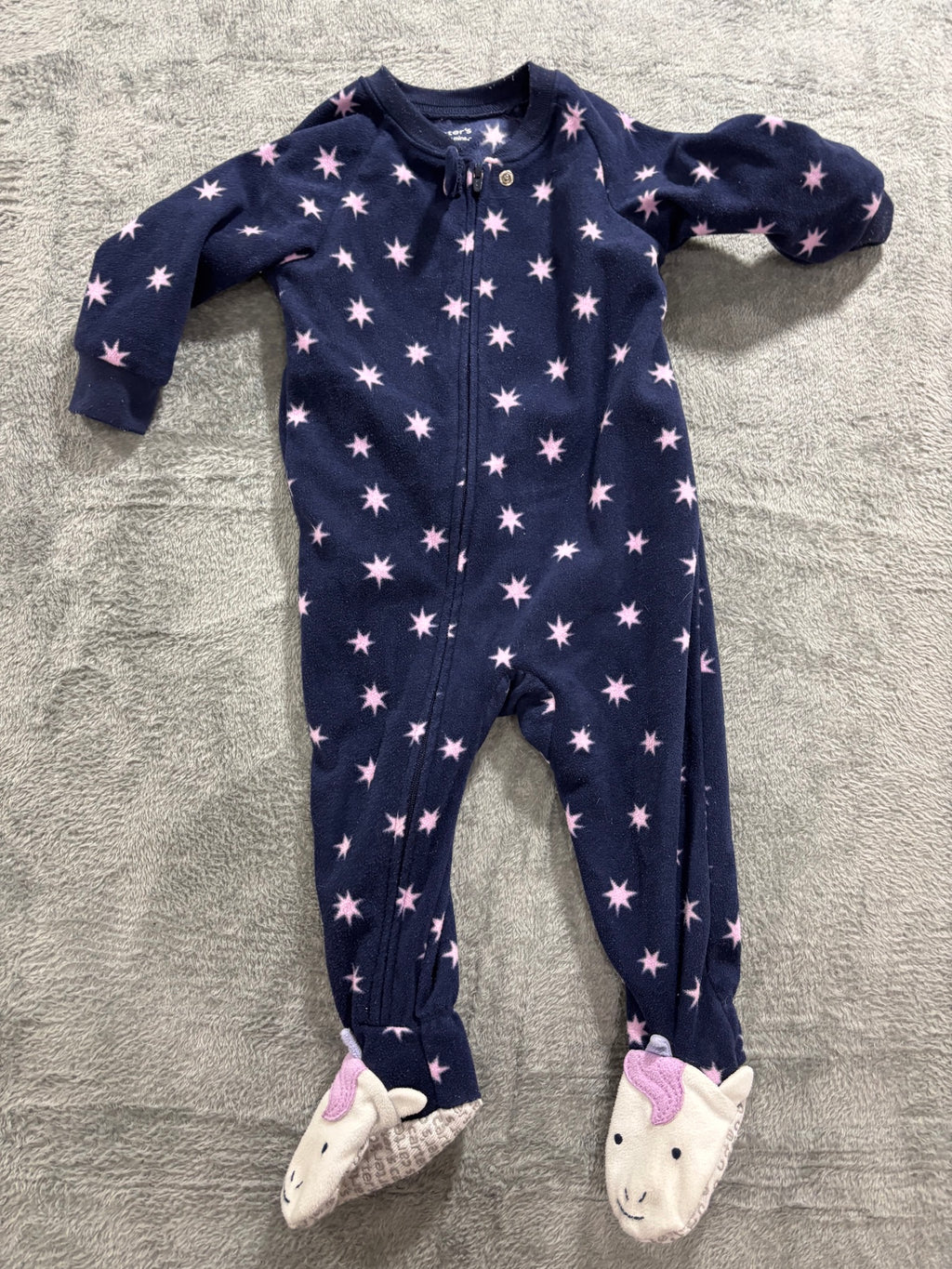 Carter's 12M Girl Winter Pajama Lot 3 Pc Navy Star Fleece Sleeper Gingerbread PJ