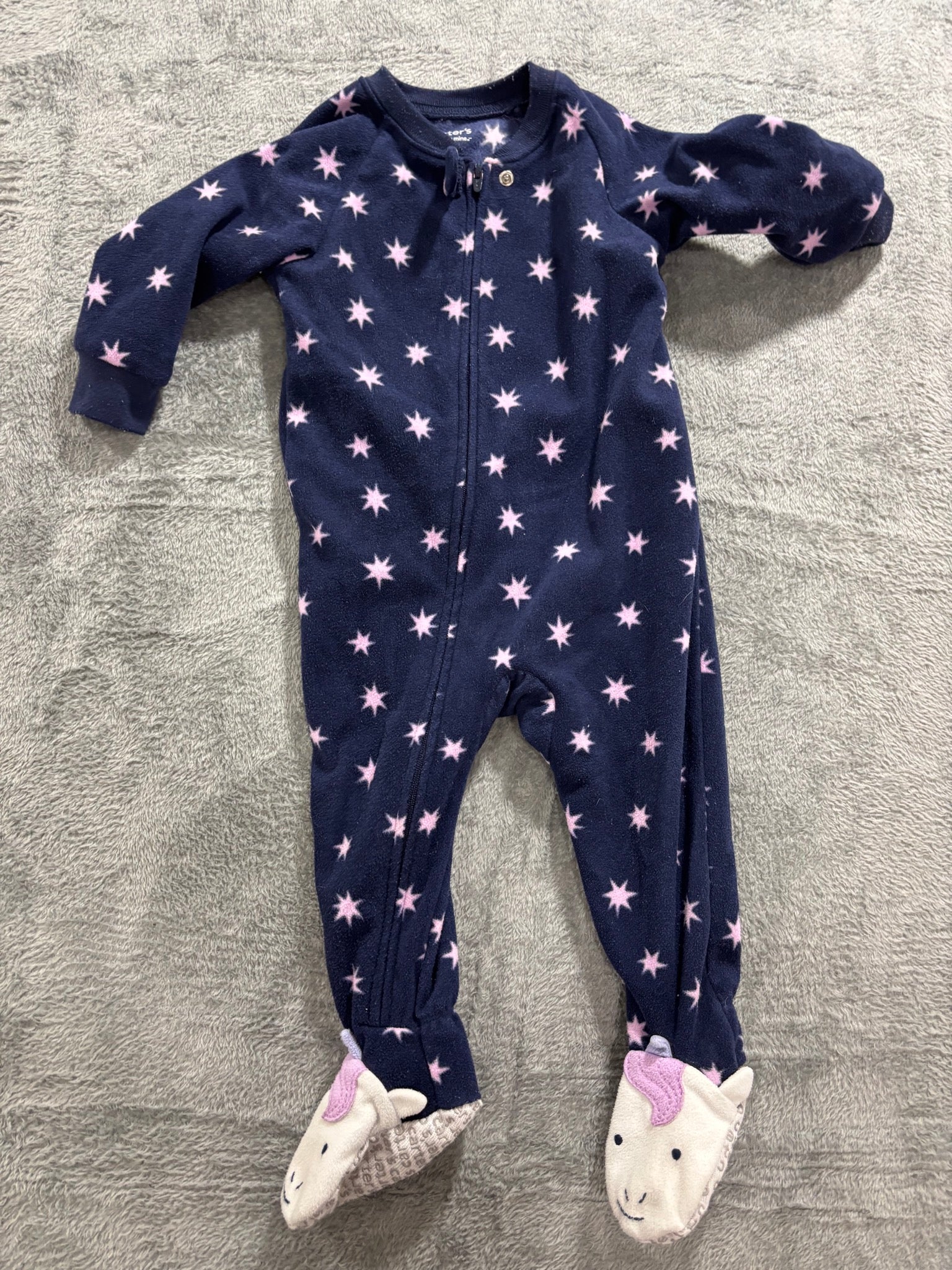 Carter's 12M Girl Winter Pajama Lot 3 Pc Navy Star Fleece Sleeper Gingerbread PJ