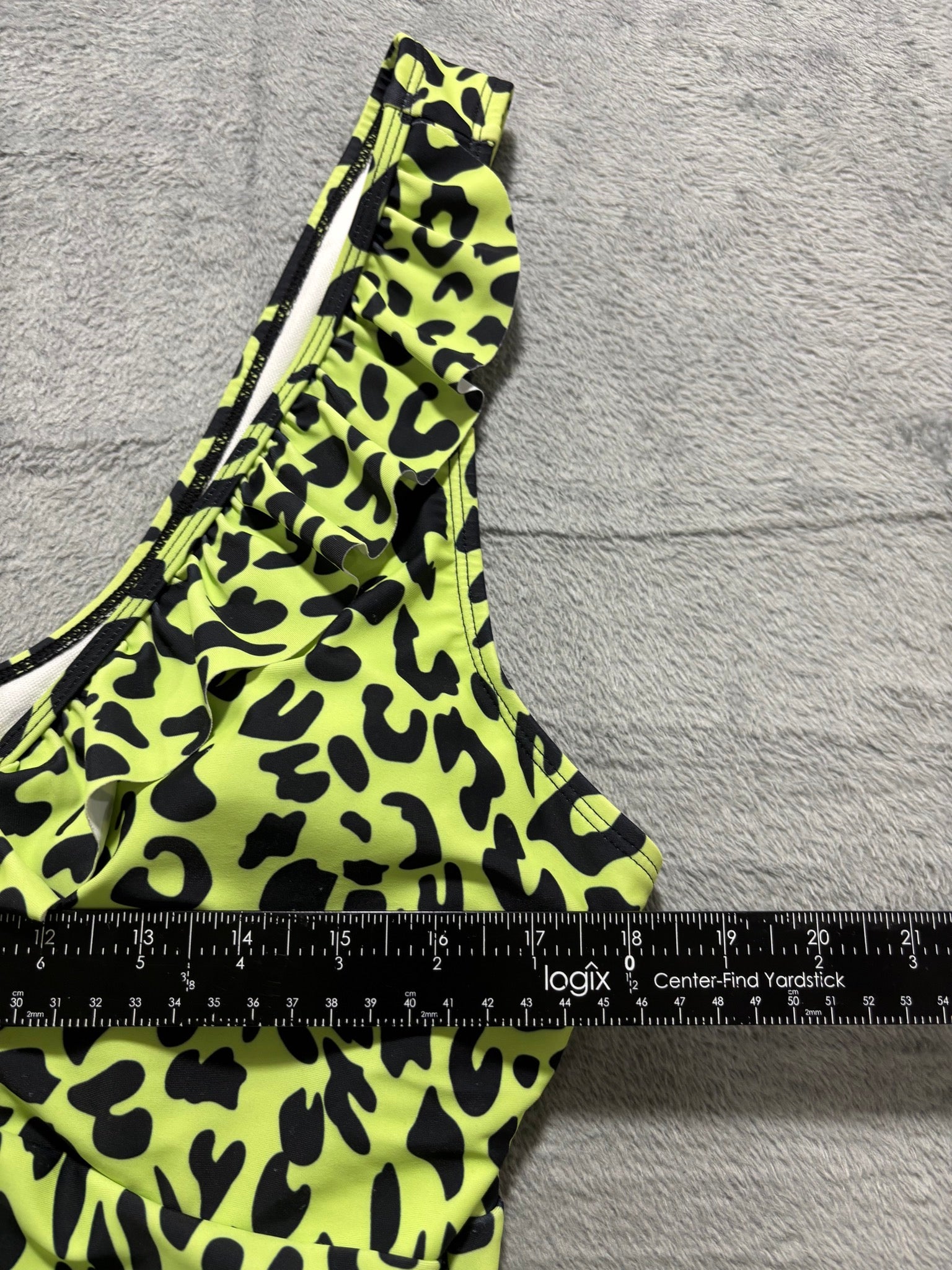 Neon Green Leopard One Piece Swimsuit Plus 3XL Ruffle Strap Cutout NWOT