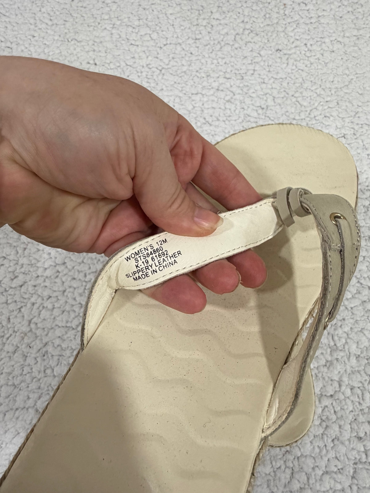 Sperry Size 12 Tan Leather Flip-Flop Thong Sandals Slides Women's