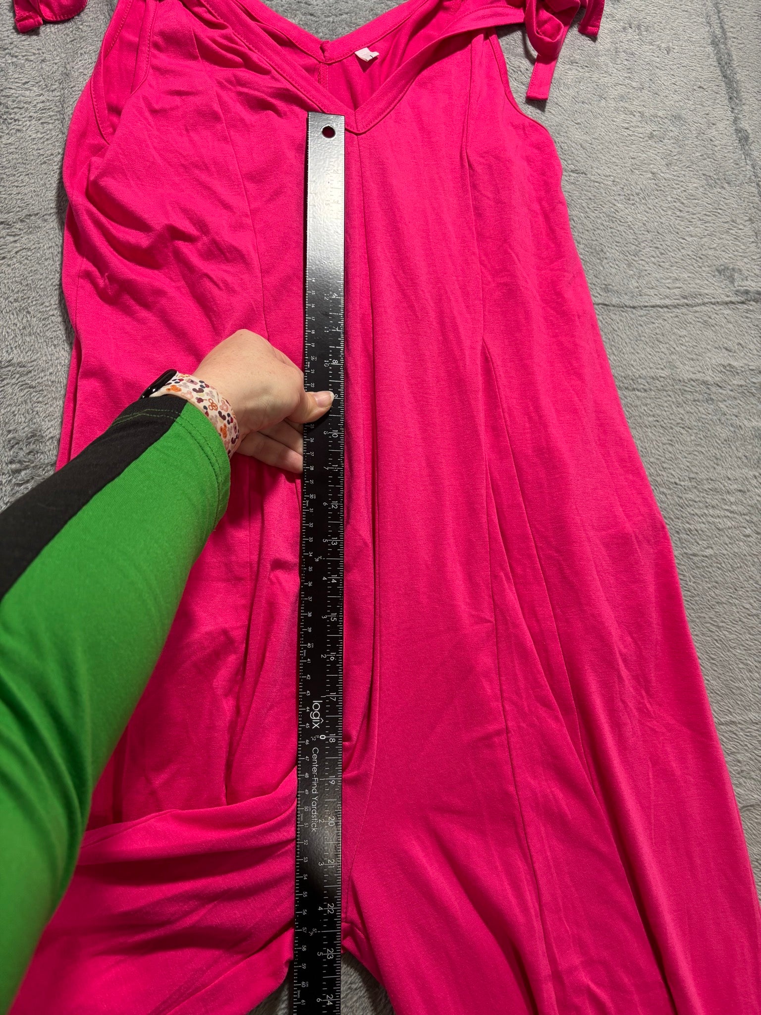 Womens L/XL Hot Pink Tie Shoulder Wide Leg Knit Jumpsuit Sleeveless Summer