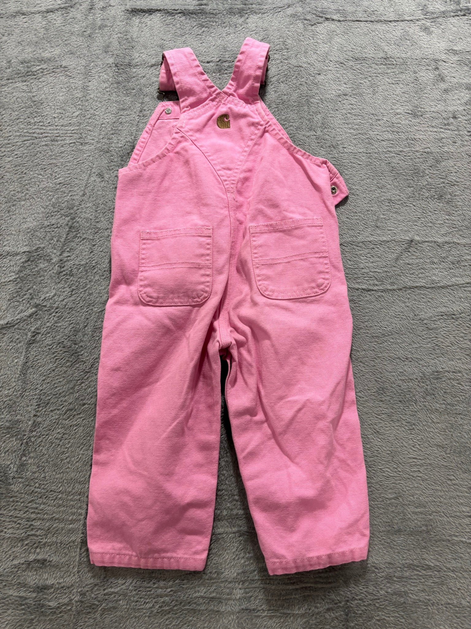 Carhartt Girls 18M Pink Canvas Bib Overalls Snap Leg Farm Western Toddler