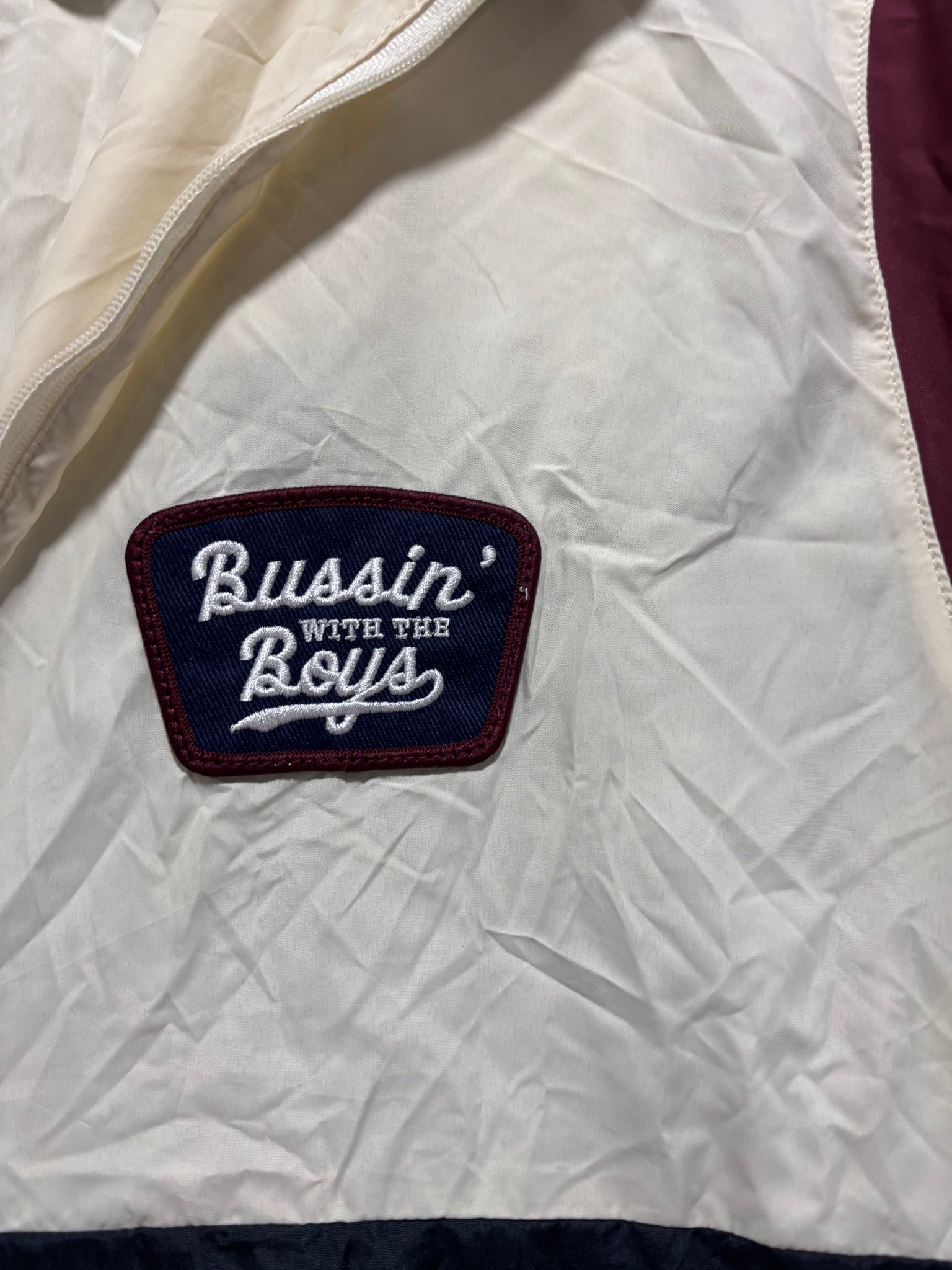 Bussin' With The Boys M Maroon Colorblock Anorak Windbreaker Hooded Pullover