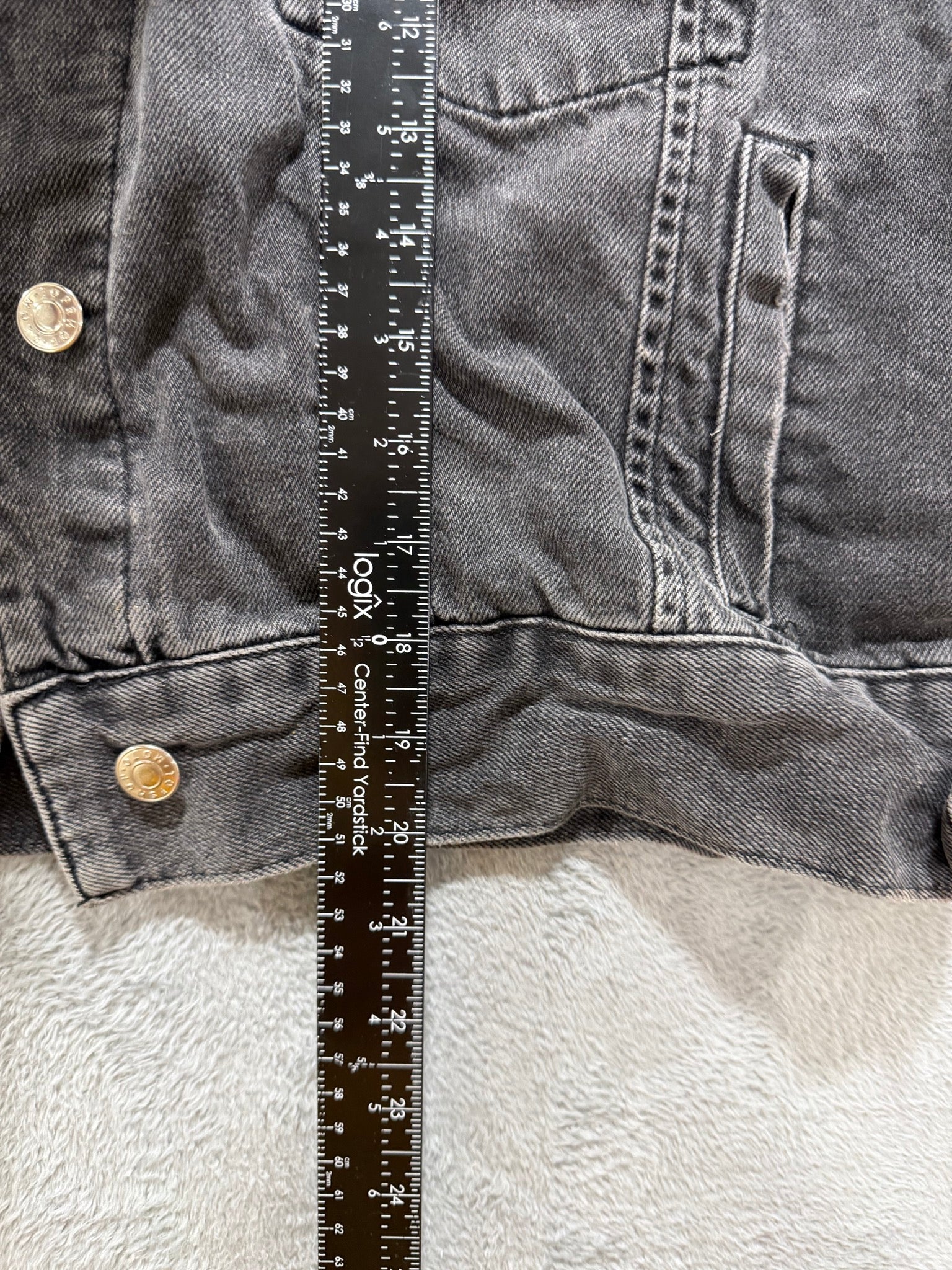 Topshop MOTO Size 10 Washed Black Denim Trucker Jacket Oversized Grunge