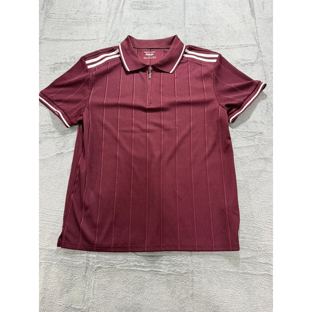 Craft Flow Knitwear Mens XL Burgundy Ribbed Quarter Zip Polo Shirt Tipped Trim