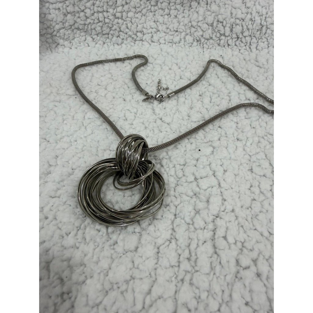 Chicos Womens OS Silver Multi Ring Pendant Necklace Casual Boho Statement