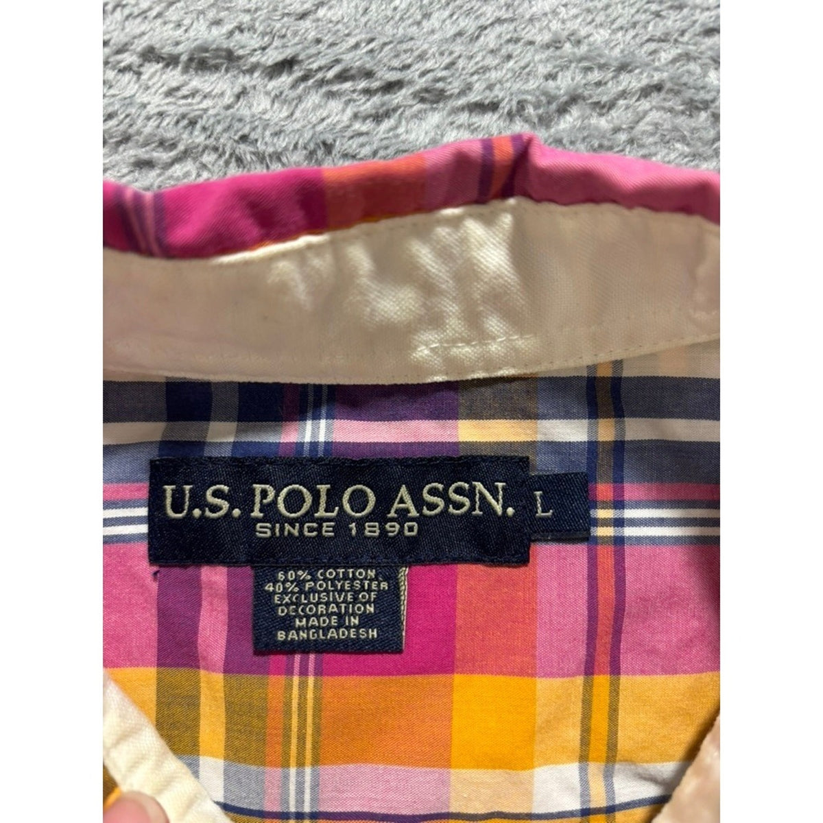 US Polo Assn Shirt Mens L Plaid Button Up Short Sleeve Multicolor Classic