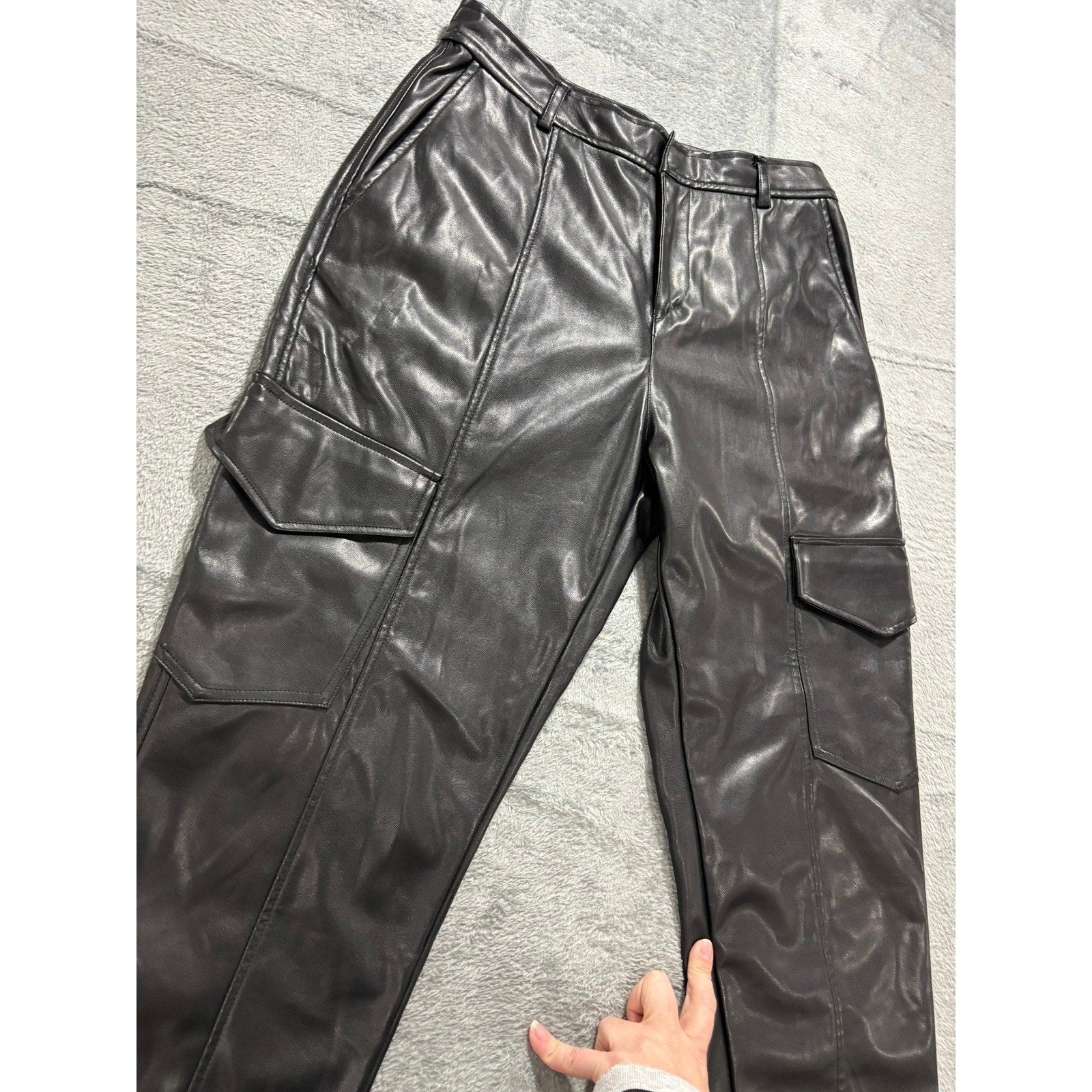 Shinestar Faux Leather Cargo Pants Womens Small Black Jogger High Rise