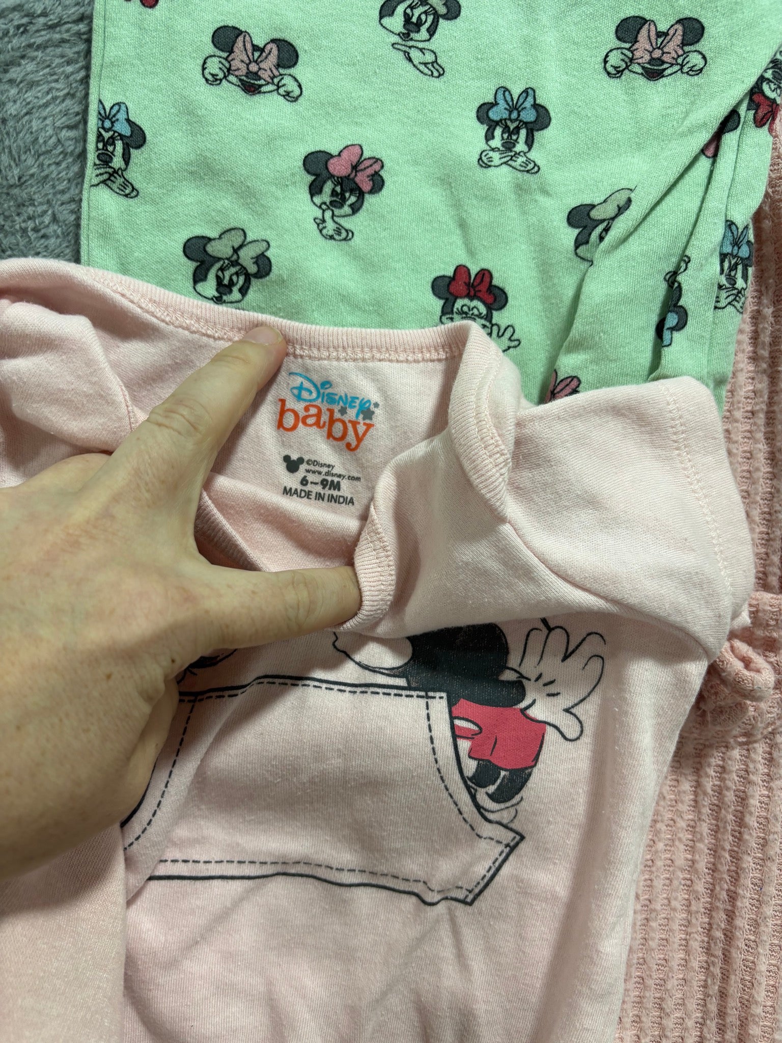 Disney Baby 6-9M Girl 5 Pc Lot Minnie Mickey Bodysuits Waffle Romper Shorts Pink