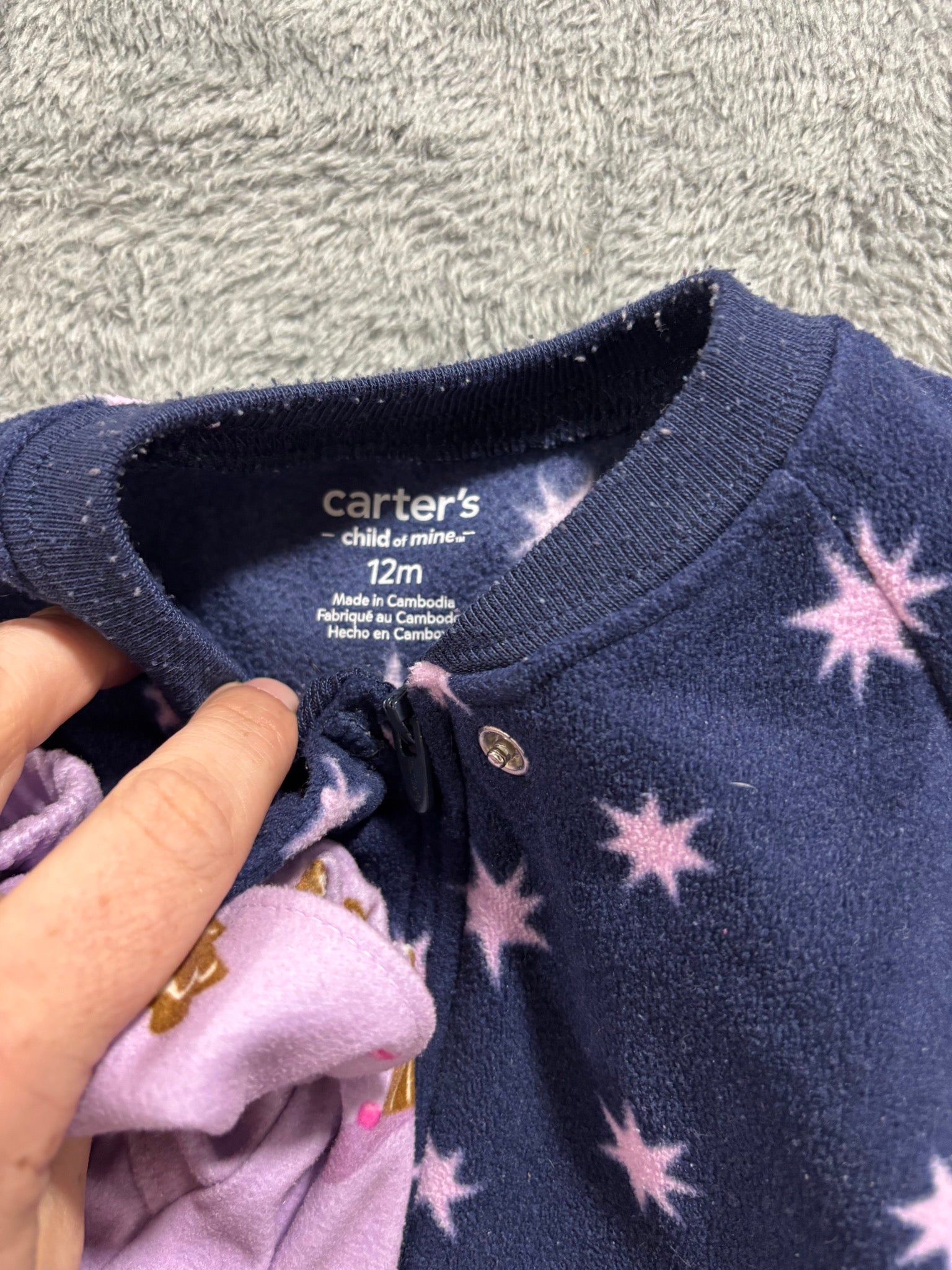 Carter's 12M Girl Winter Pajama Lot 3 Pc Navy Star Fleece Sleeper Gingerbread PJ