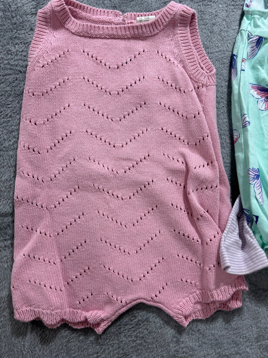 Carter's 9M Baby Girl 7 Pc Summer Lot Rompers Bodysuits Pointelle Knit Footie