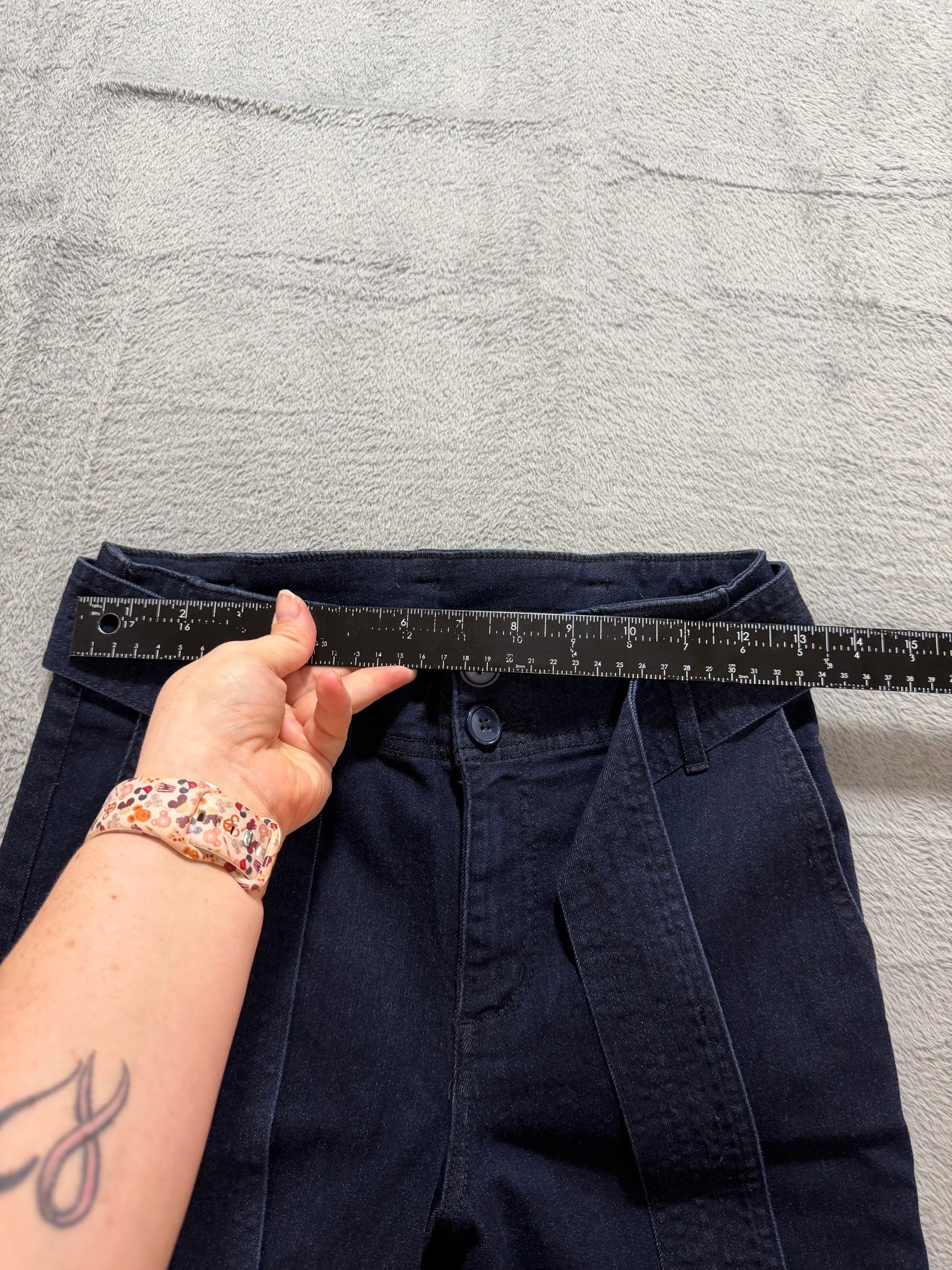 a new day Size 4 Navy Wide-Leg Belted Stretch Denim Trousers High-Rise