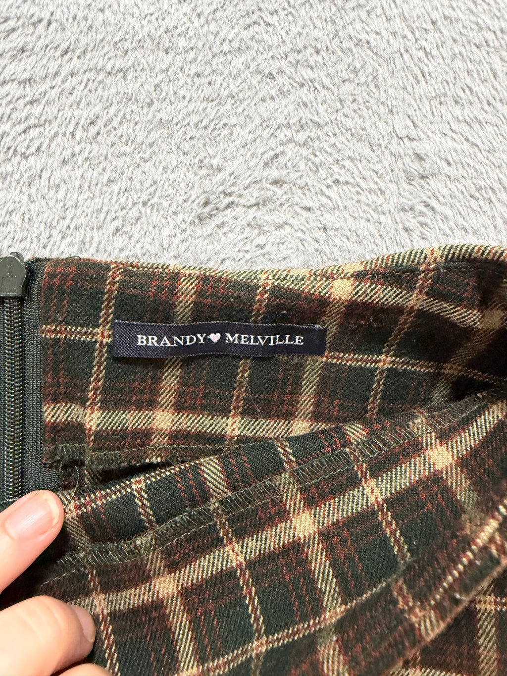 Brandy Melville Green Tartan Plaid Mini Skirt Front Slits One Size