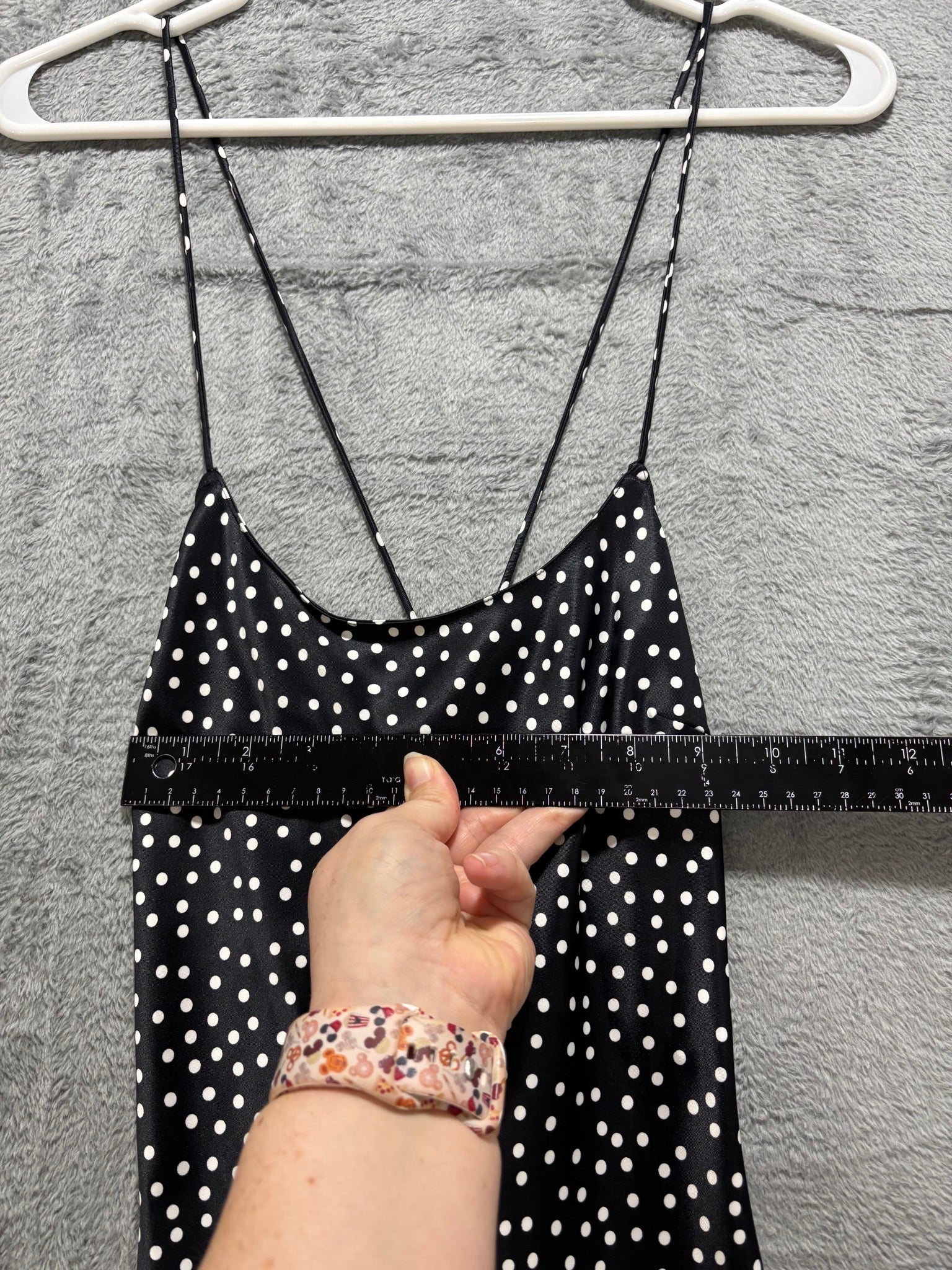 Victoria's Secret XS Black Polka Dot Satin Slip Mini Dress Cowl-Neck Cami