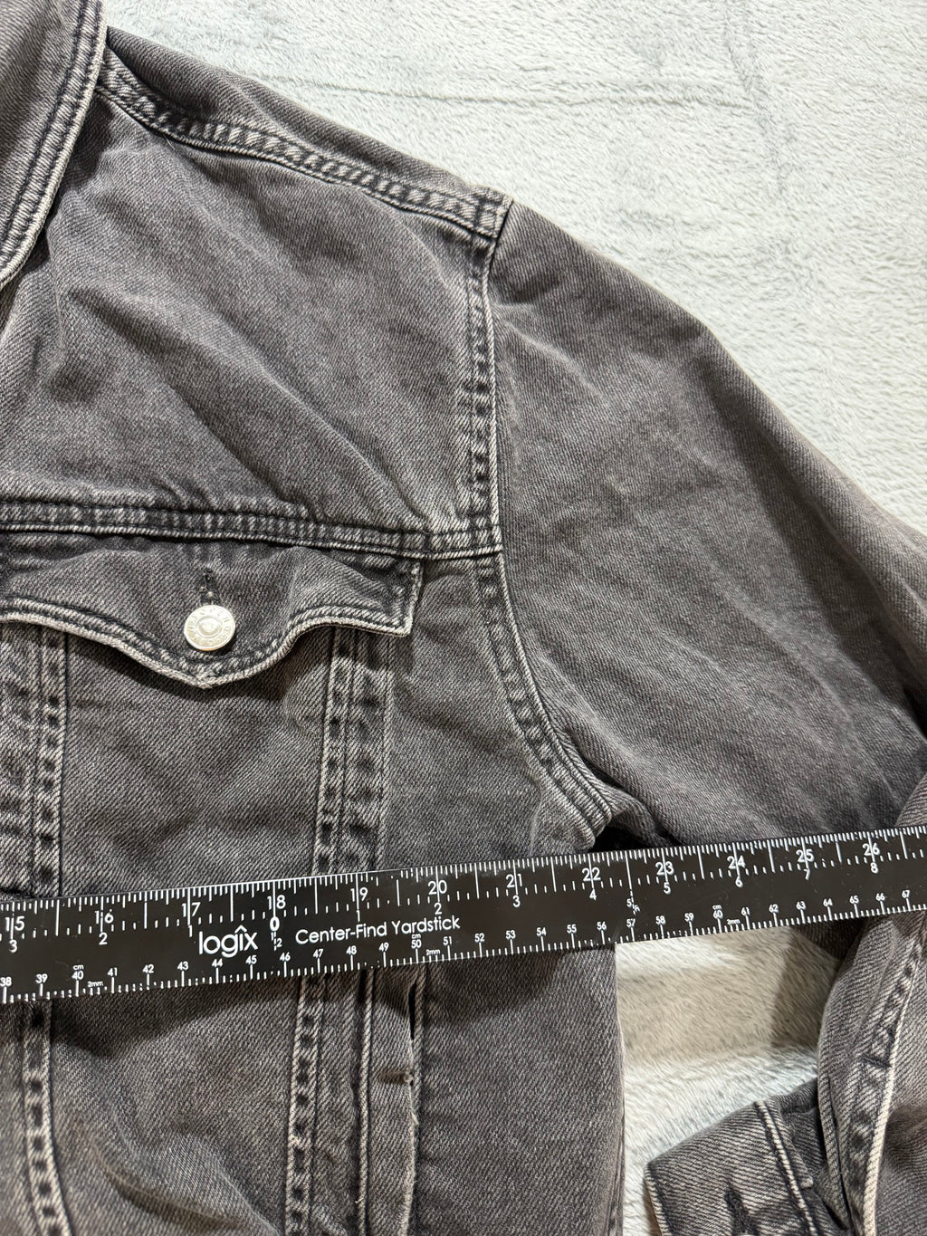 Topshop MOTO Size 10 Washed Black Denim Trucker Jacket Oversized Grunge