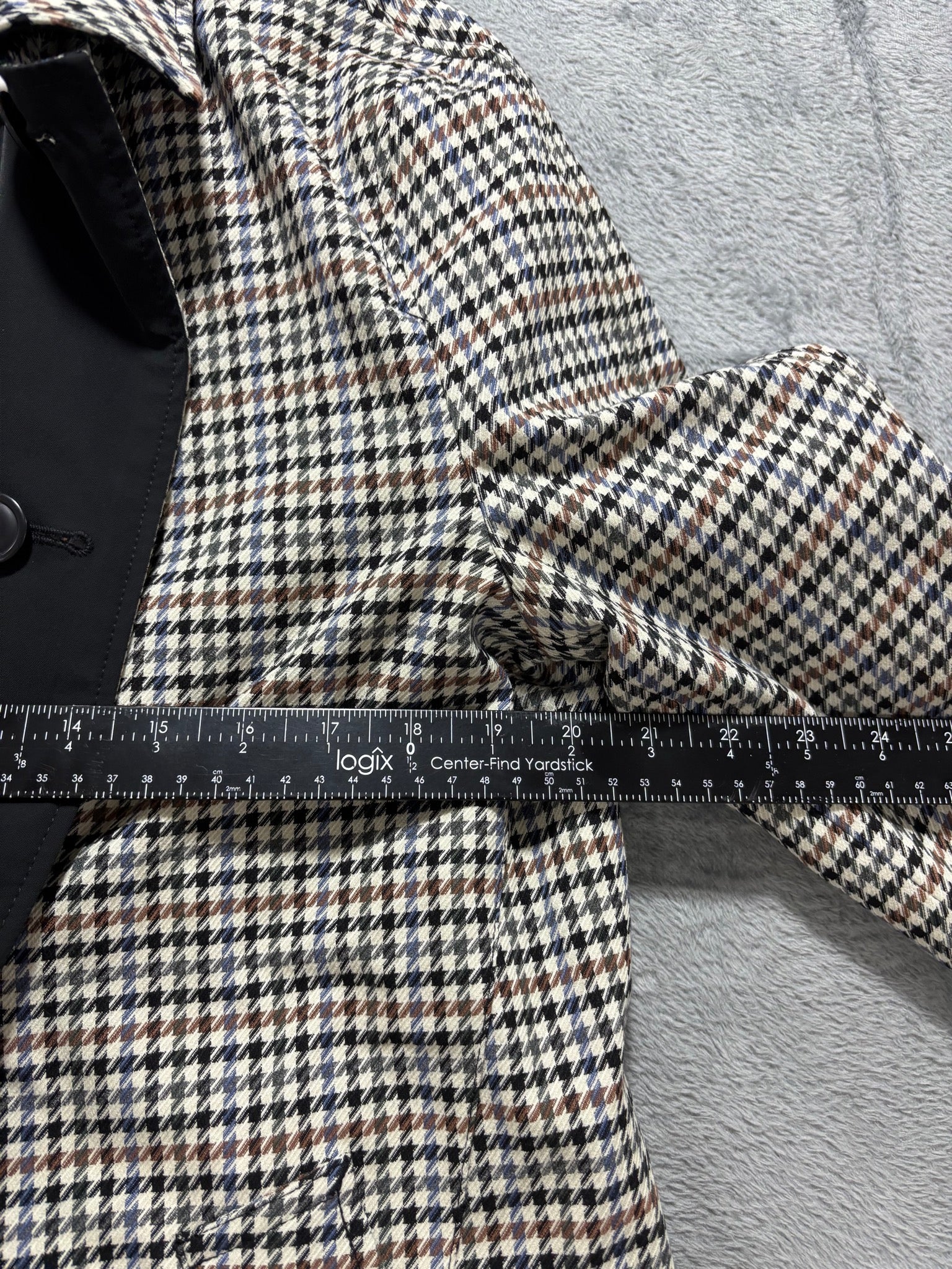 Express Reversible Houndstooth & Black Mac Coat Wool-Blend Car Coat Plaid